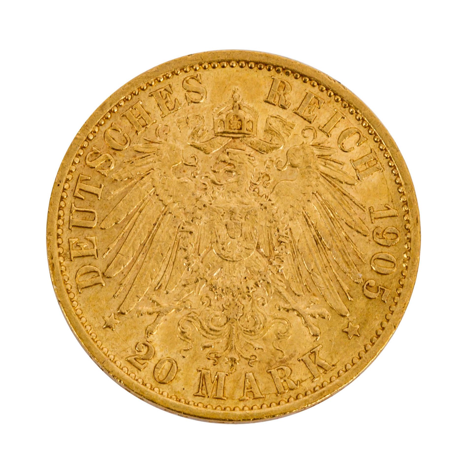 Deutsches Kaiserreich / Preussen -20 Mark 1905, GOLD, Wilhelm II, ss mit leichten Rand - Bild 2 aus 2