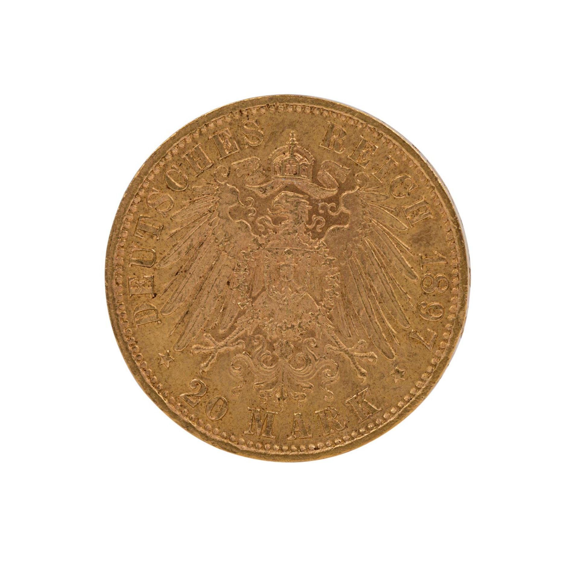 Württemberg/GOLD - 20 Mark 1897 F, - Image 2 of 2