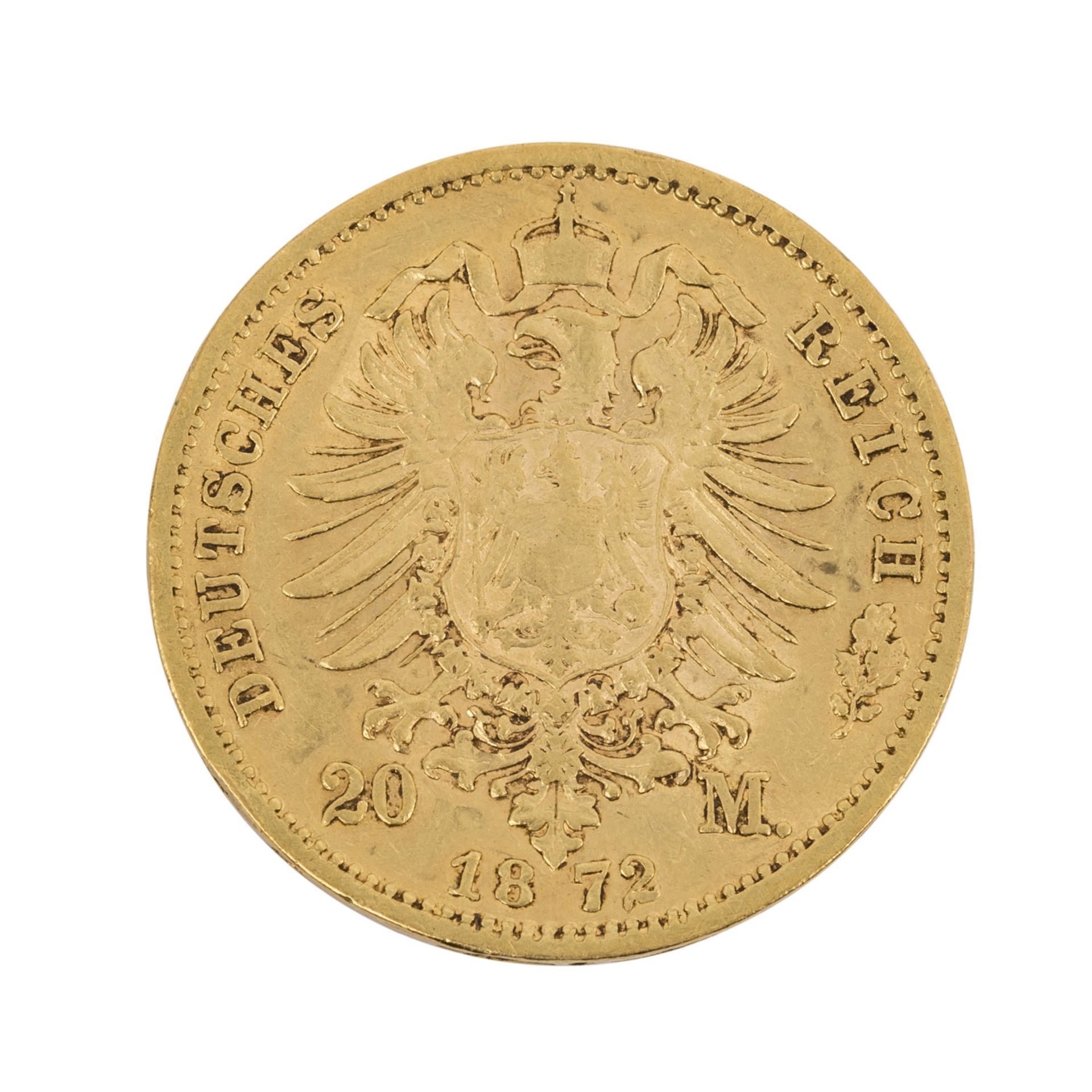 Sachsen/GOLD - 20 Mark 1872 E Johann, - Bild 2 aus 2