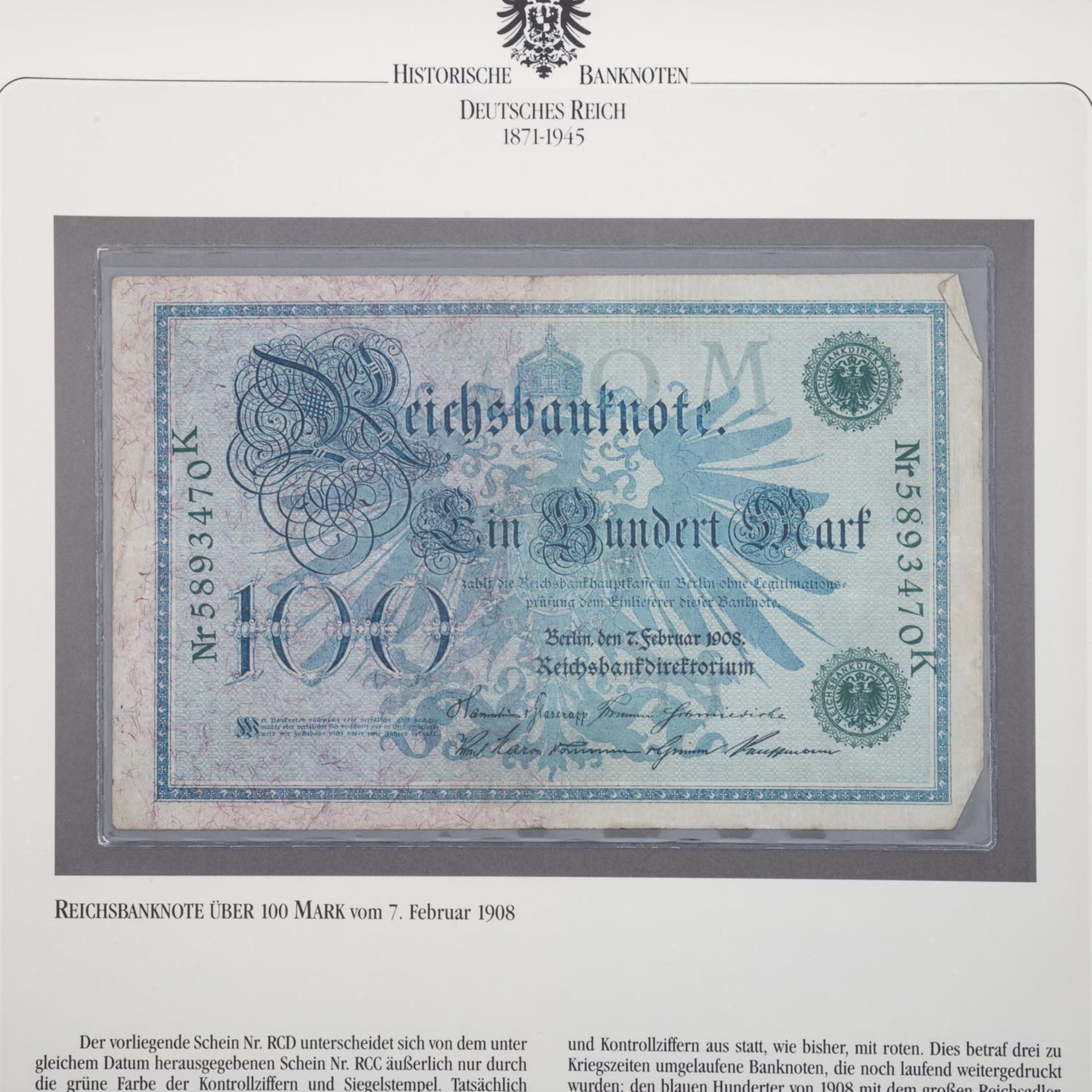 "Historische Banknoten Deutsches Reich 1871-1945" - - Image 6 of 7