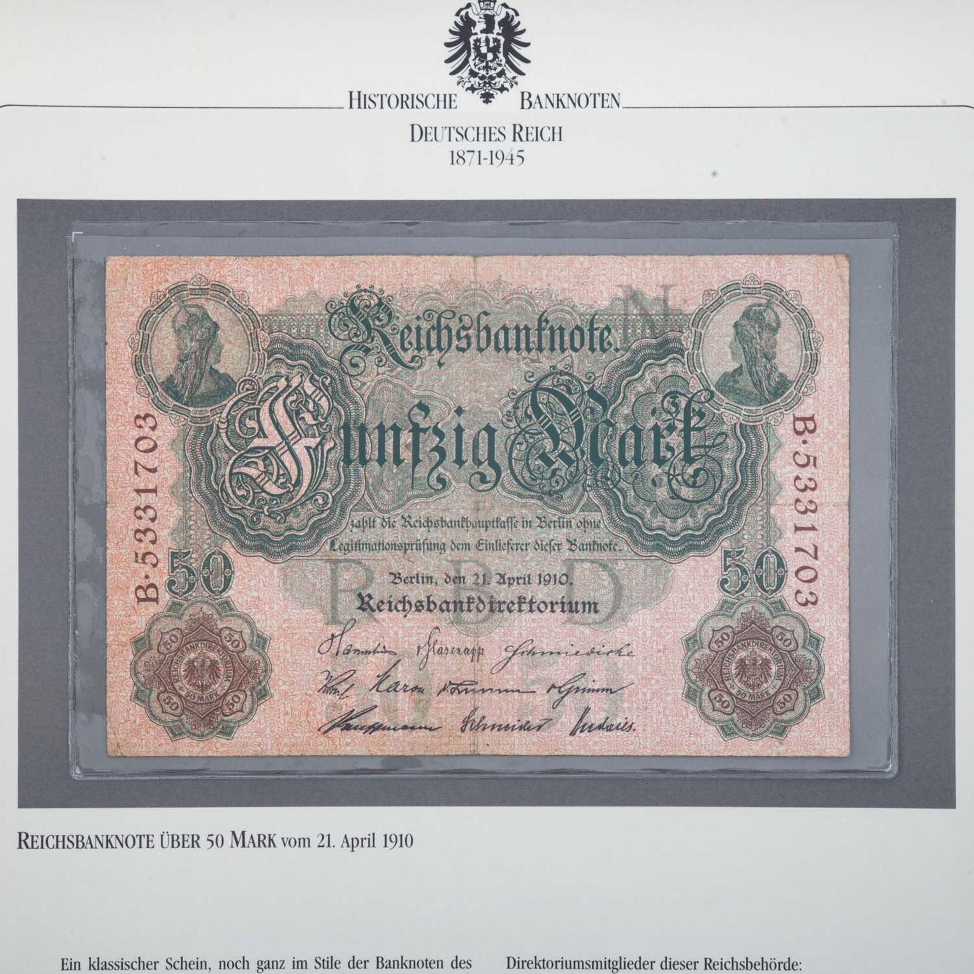 "Historische Banknoten Deutsches Reich 1871-1945" - - Image 5 of 7