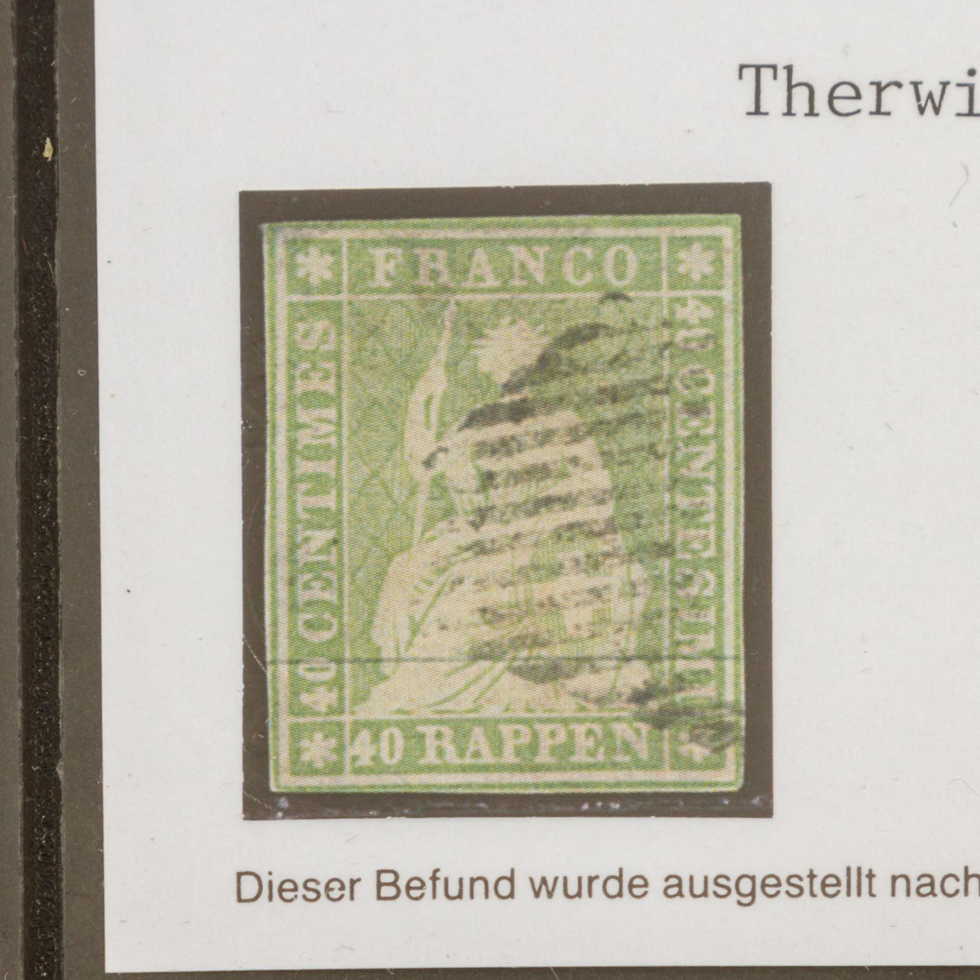 Schweiz - 1854, 40 Rappen hellgelbgrün, Michel Nummer 17IB, - Bild 2 aus 3