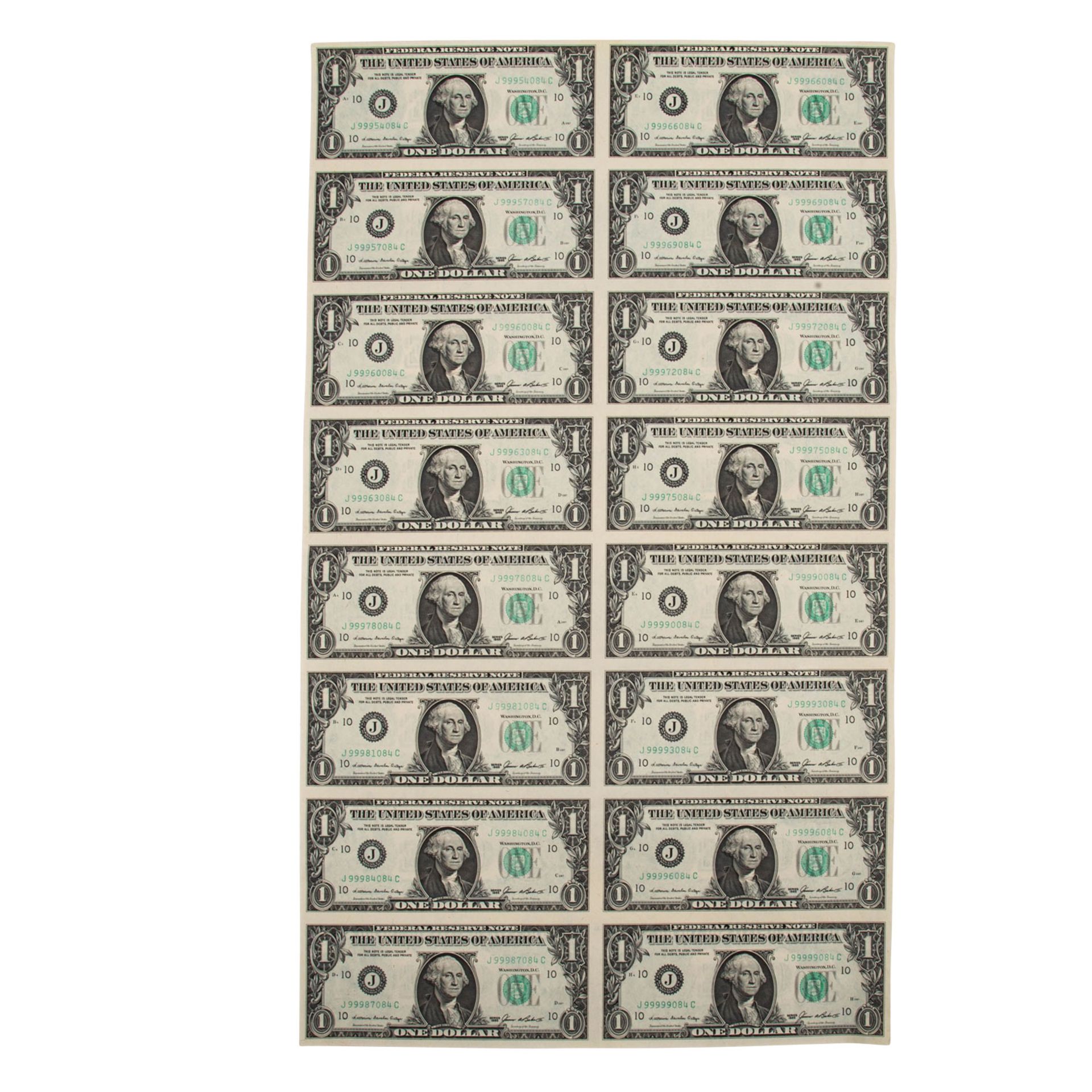USA - Banknotenbogen 16 x 1 Dollar, - Image 2 of 2