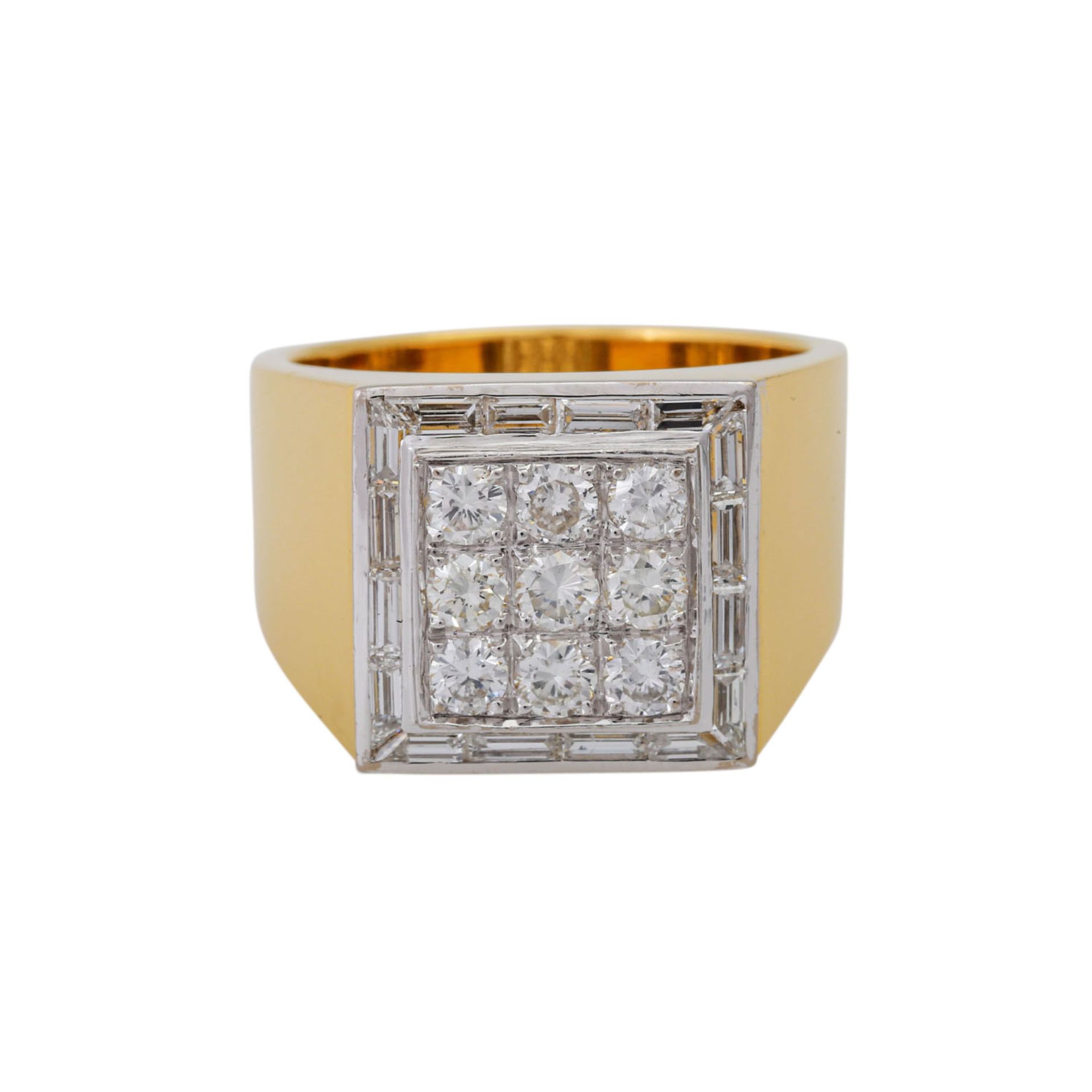 Ring mit Diamanten zus. ca. 1,7 ct, ca. WEISS (H)/VS-SI, GG 18K, 22,4 gr, RW: 63, 2. Hälfte 20. - Bild 2 aus 5