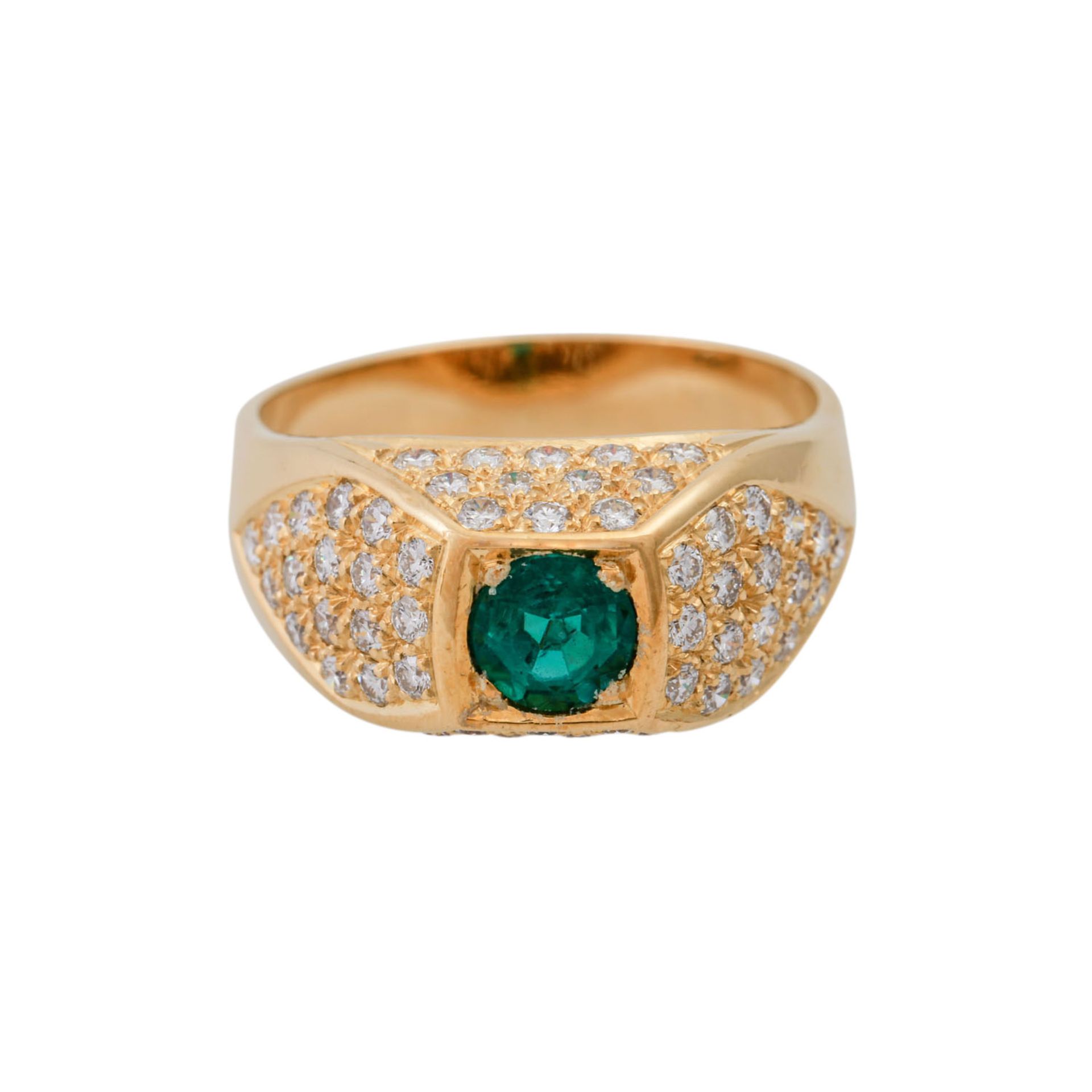 Ring mit Smaragd und Brillantenvon zus. ca. 0,5 ct, gute Farbe u. Reinheit, Smaragd ca - Bild 2 aus 4