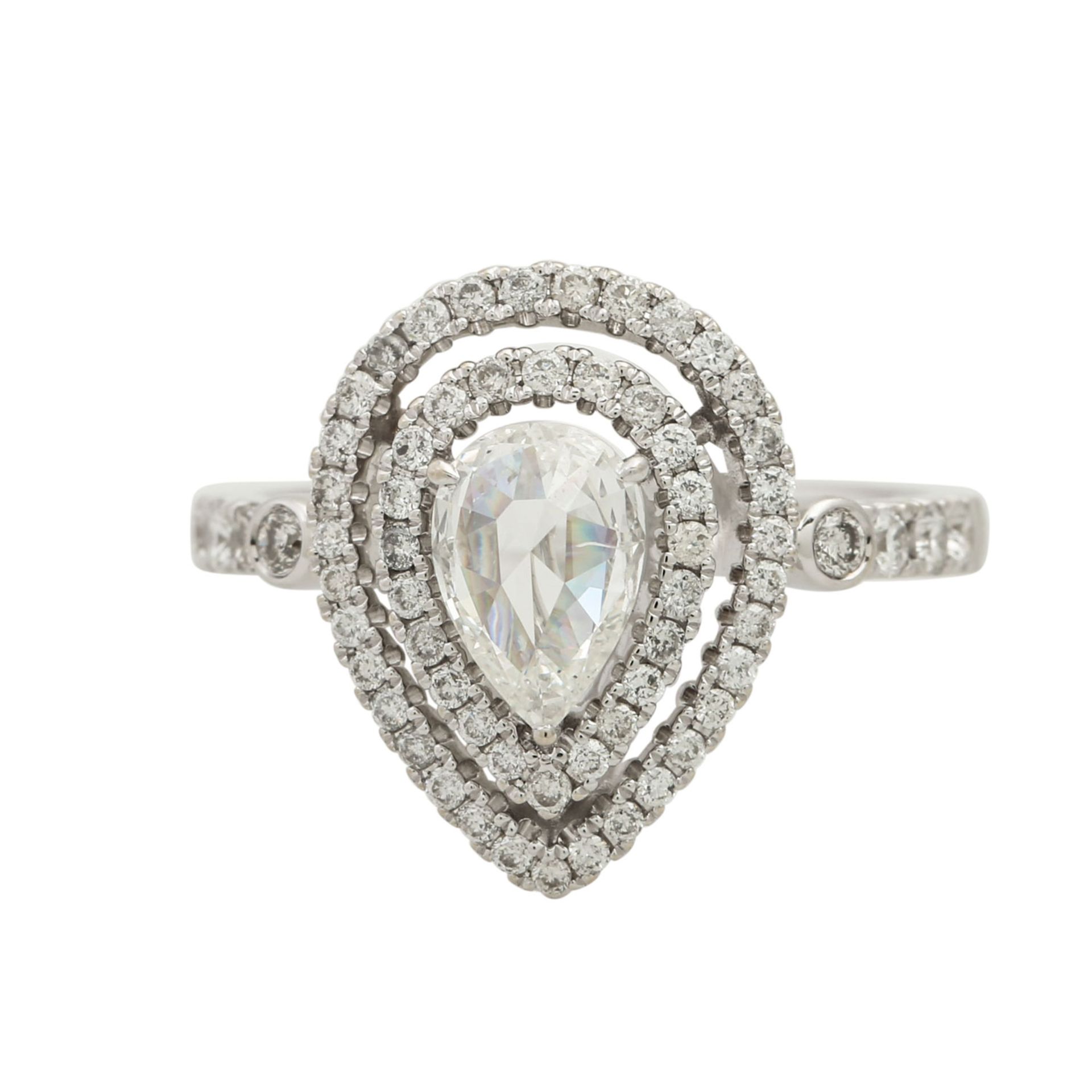 Ring mit Diamanttropfen ca. 0,71 ct,Rosenschliff, ca. LGW (I-J)/P1, weitere kleine Bri - Bild 2 aus 4