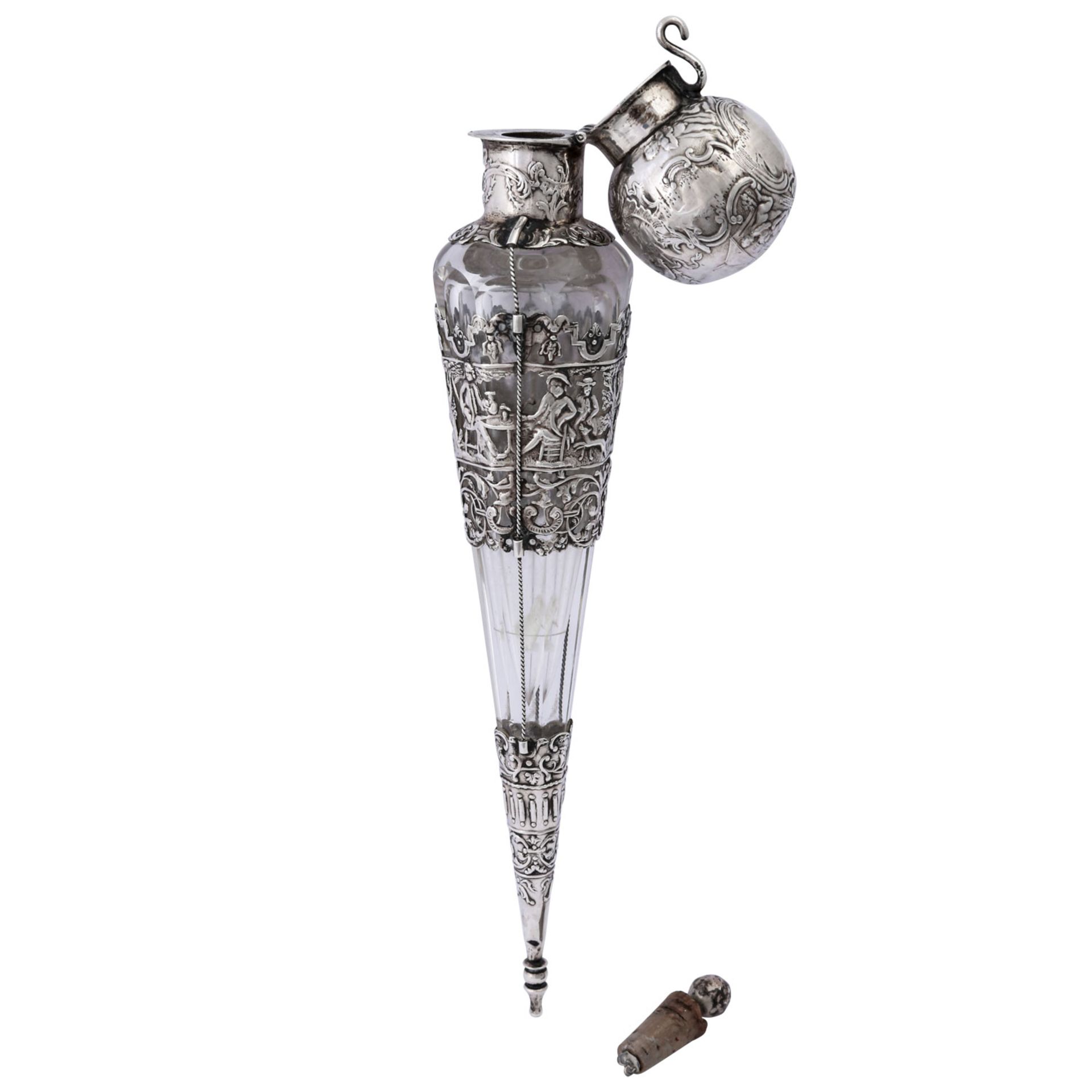 NIEDERLANDE außergewöhnlicher Glasflakon mit Silber-Montur, Ende des 19. Jhd..Flakon - Image 2 of 5