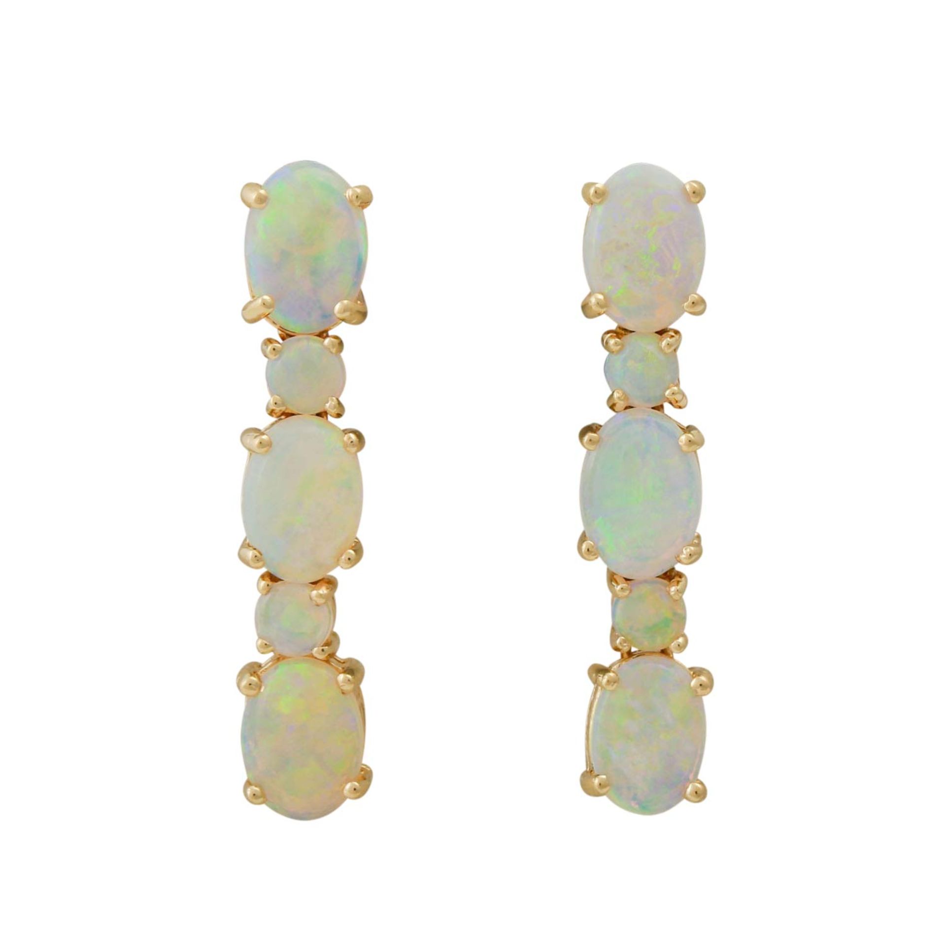Paar Ohrhänger mit Opalen,gefasst in GG 14K, L: ca. 2,5 cm, 2. Hälfte 20. Jahrhunder