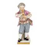 MEISSEN Figur 'Flötenspieler', 1. Wahl, 1860-1924.Kleiner Flötenspieler in barocker