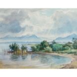 SIECK, RUDOLF (1877-1957), "Am Chiemsee II",Uferpartie mit Blick auf die Alpen, u.re.