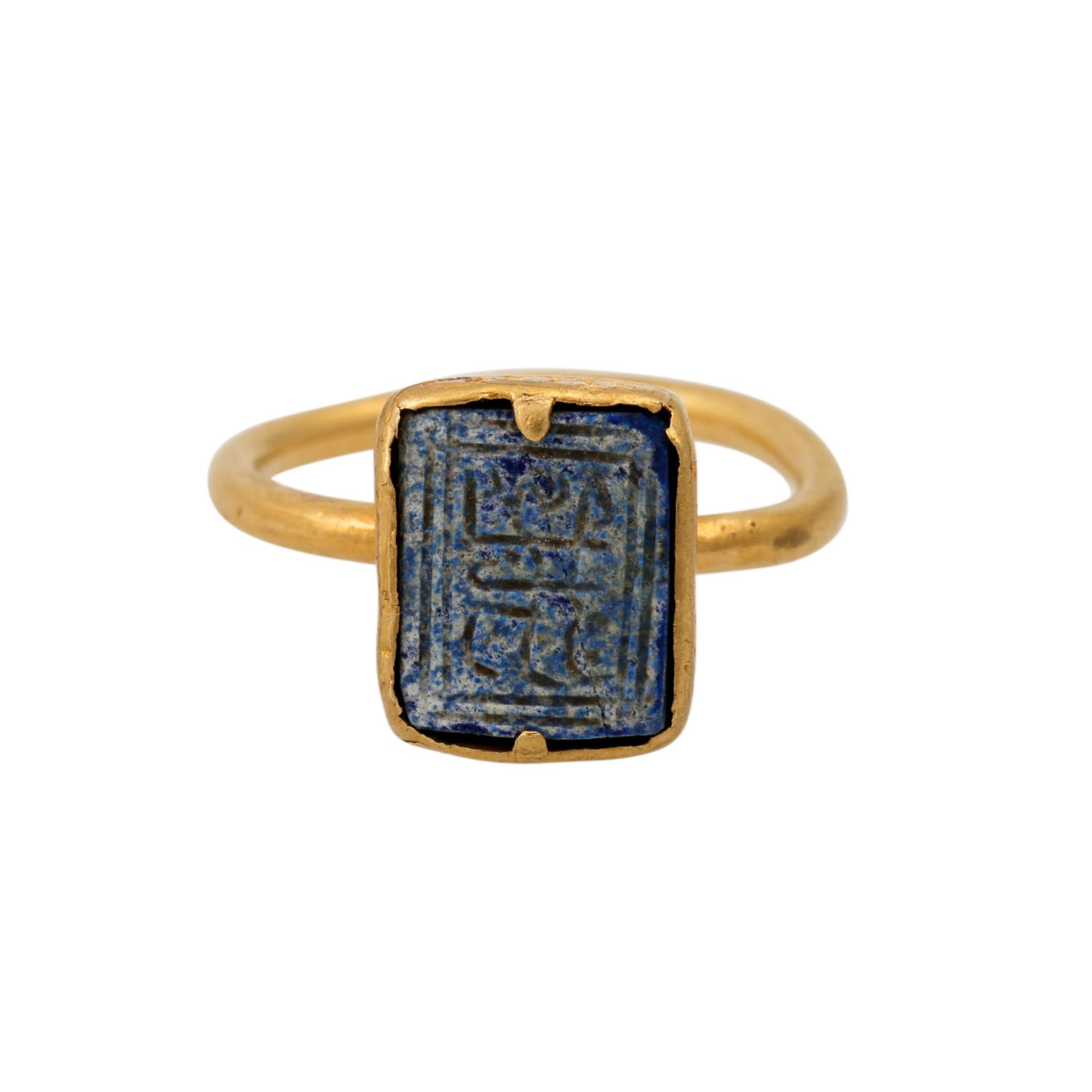 Antiker Ring, islamisch, 14. - 16. Jh.,Gold ca. 920/000, 4,3 gr, gravierte Lapislazuli - Bild 2 aus 4
