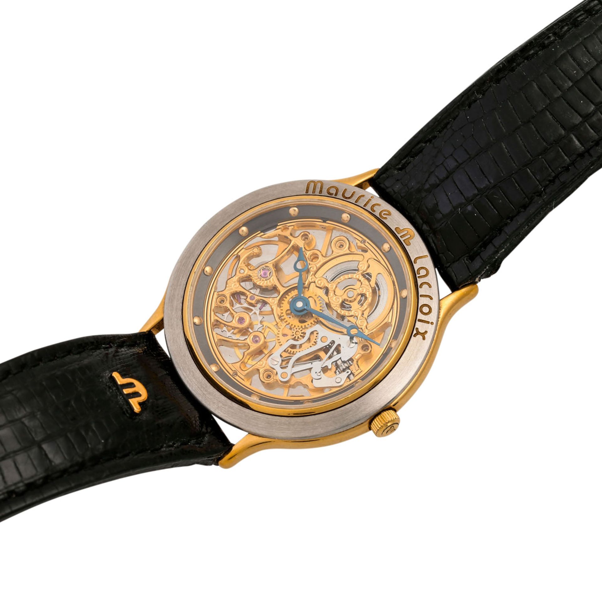 MAURICE LACROIX Skelettierte Armbanduhr, Ref. 12988.Gold plattiert. Handaufzug-Werk. G - Bild 4 aus 5