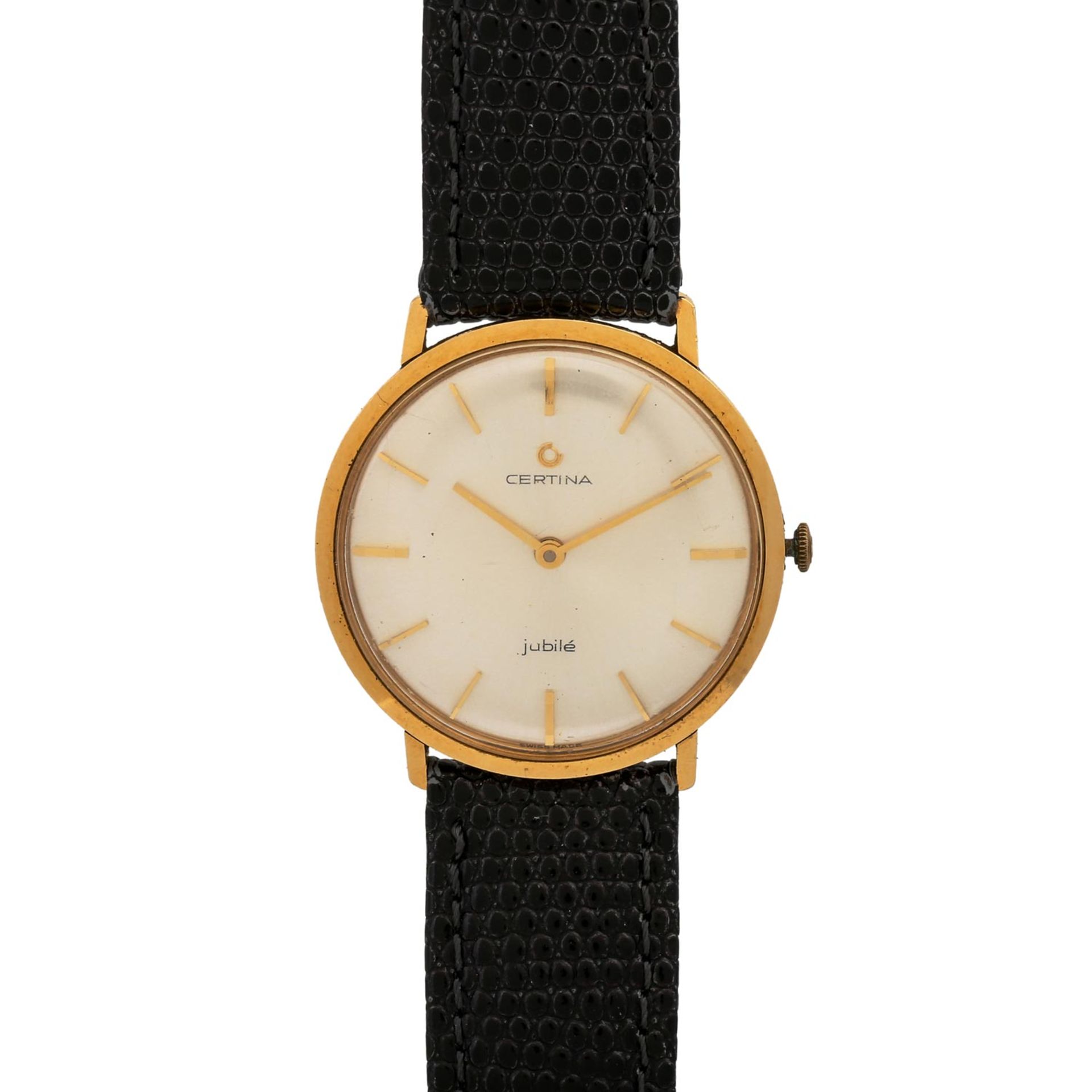 CERTINA Vintage Jubilé Armbanduhr.Gold 18K. Handaufzug-Werk. Lederband mit Stiftschli