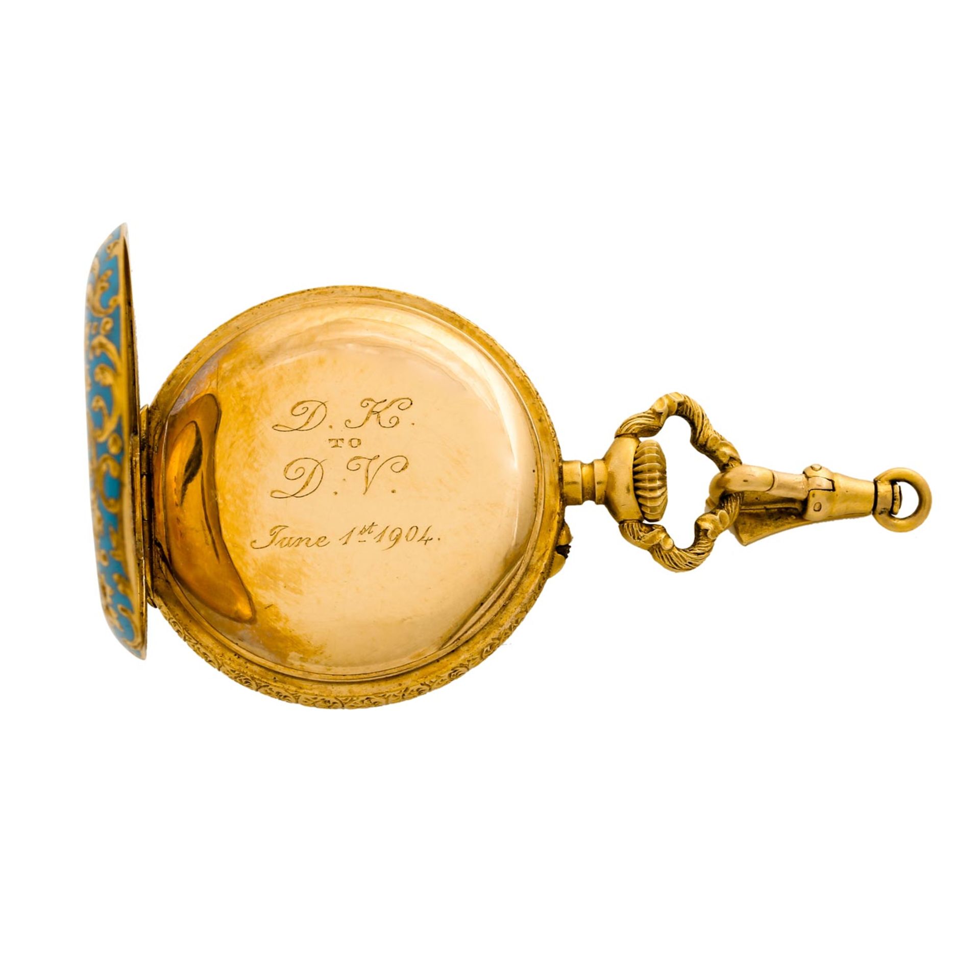 Damentaschenuhr mit blauer Email-Dekor.Gehäuse und Staubdeckel Gold 18K. Handaufzug-W - Bild 4 aus 5