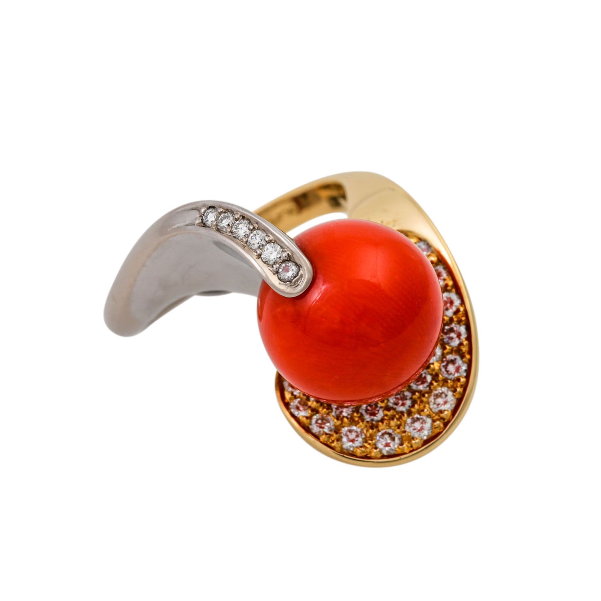 SCHOTT Ring mit feiner Edelkoralle und Brillantenvon zus. ca. 0,53 ct, ca. FW-WEISS (G - Bild 2 aus 5