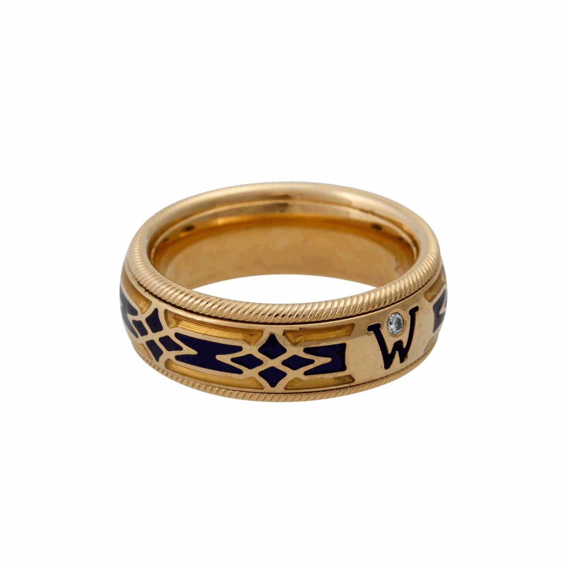 WELLENDORFF Ring "Baronesse" mit Brillantvon 0,02 ct und blauem/gelbem Email, drehbar,
