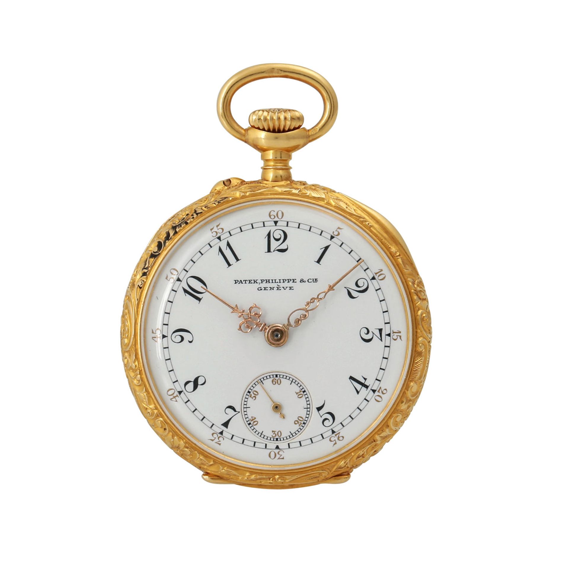 PATEK PHILIPPE Antike Bassine Taschenuhr mit Email-Dekor.Gold 18K. Gehäuse Rückseite