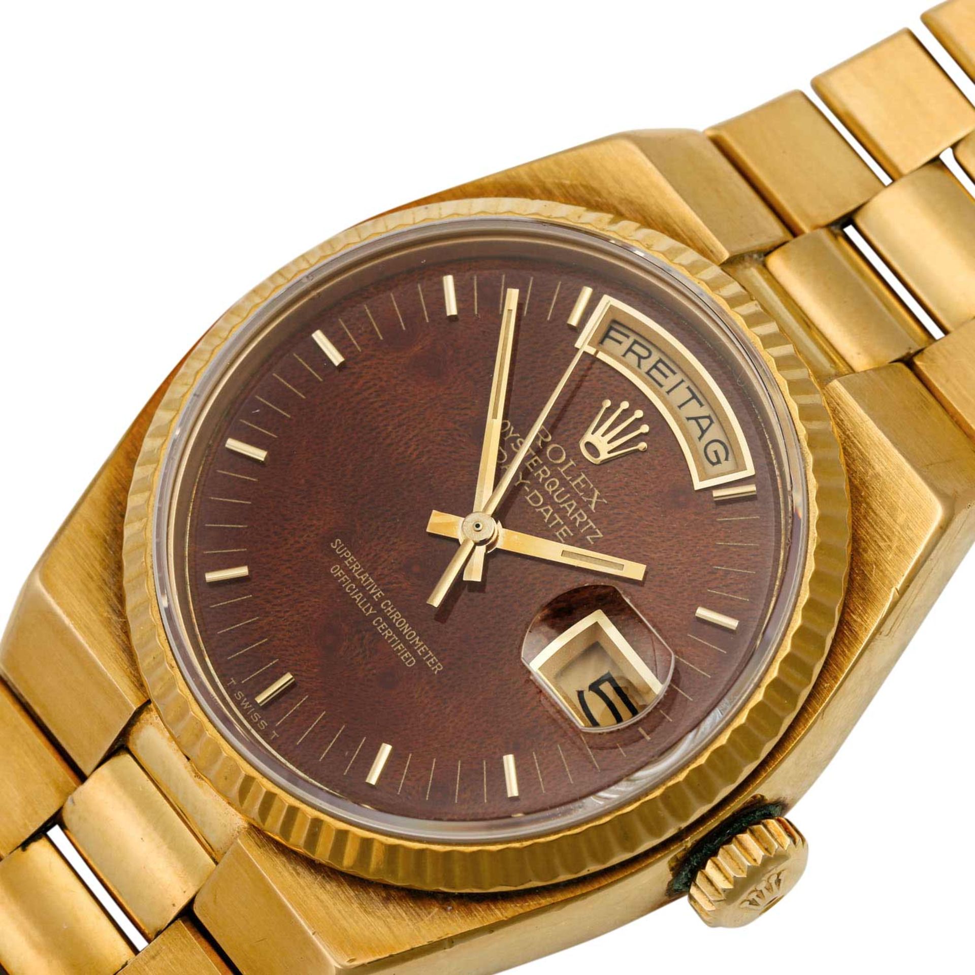 ROLEX Vintage DayDate Oysterquartz "Wurzelholz". Armbanduhr.Gold 18K. Quarz-Werk. Deut - Image 5 of 8