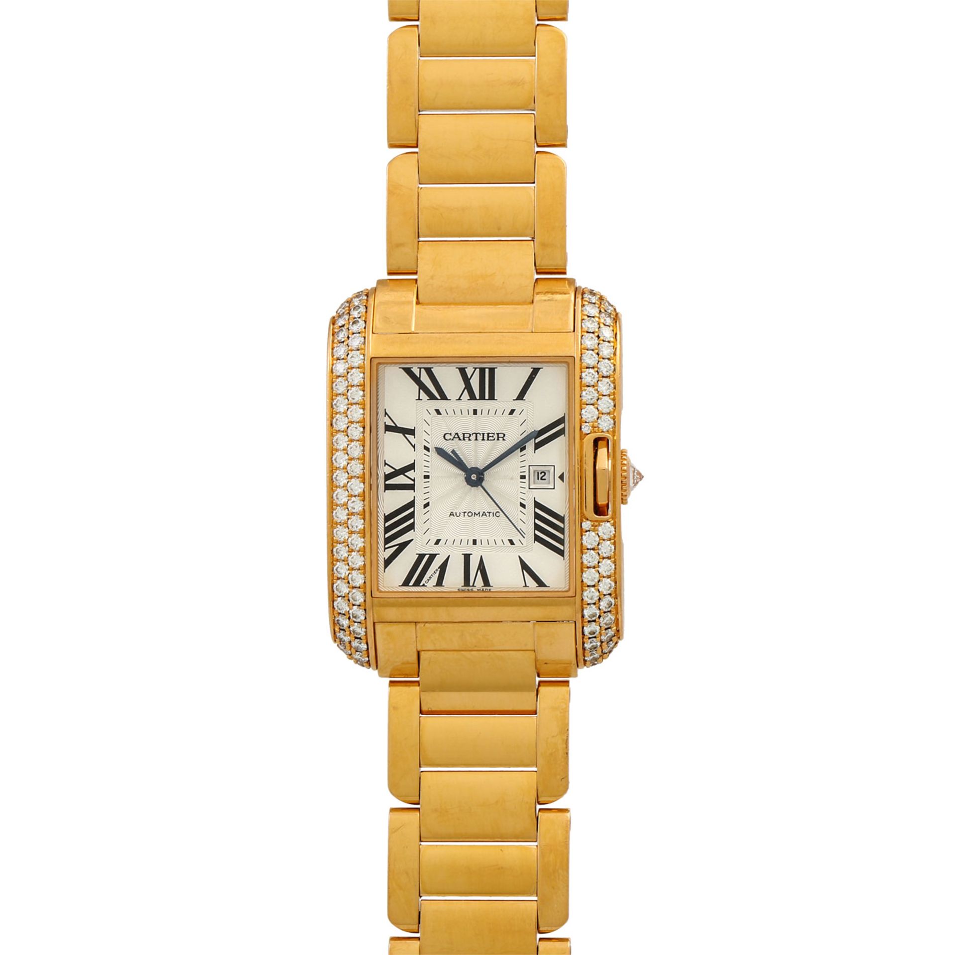 CARTIER Tank Anglaise, Ref. 3508. Damenuhr.Gold 18K, Lünette mit Diamanten. Automatic