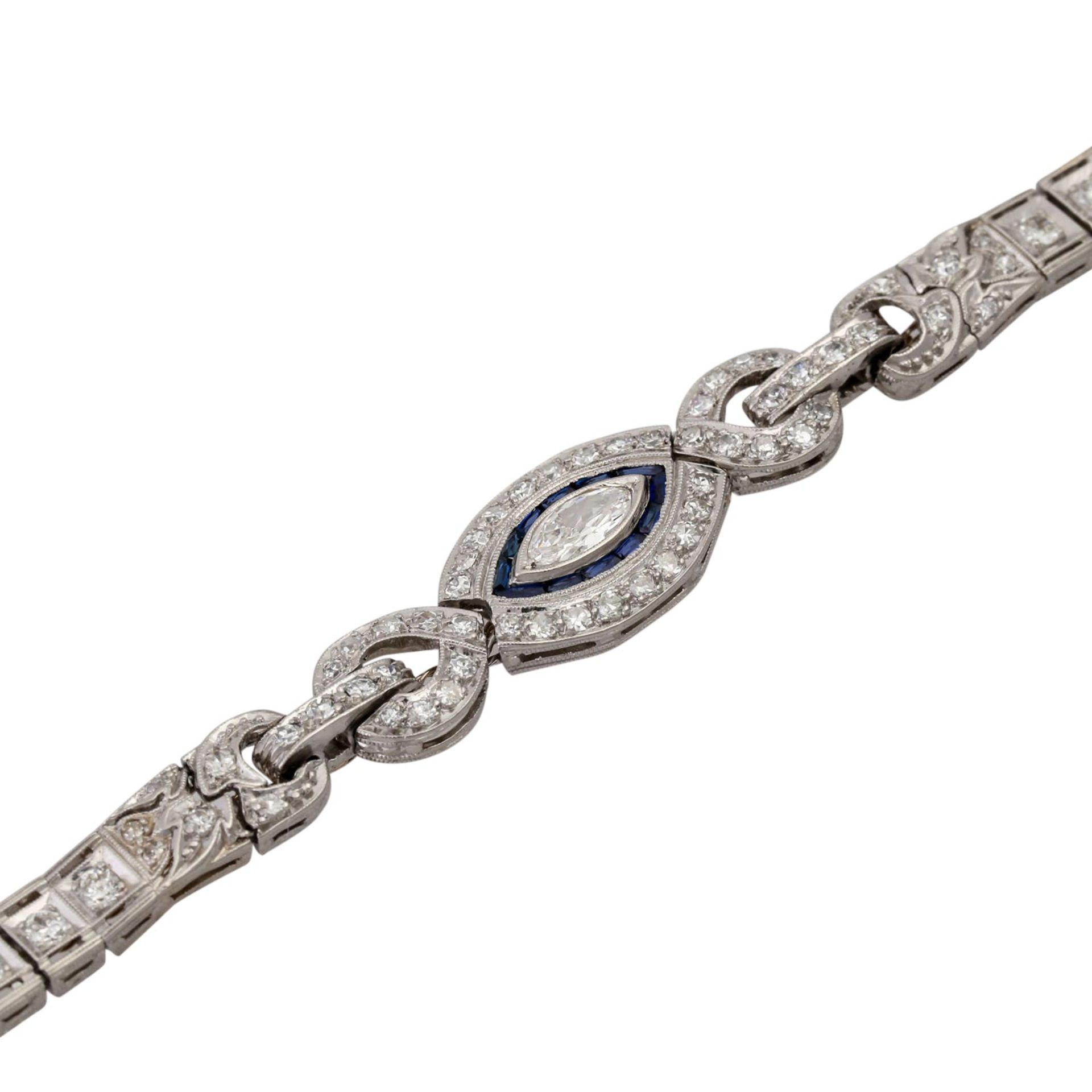 Armband mit Saphiren und Diamanten,zentraler Navette-Diamant ca. 0,35 ct, weitere Diam - Image 4 of 4