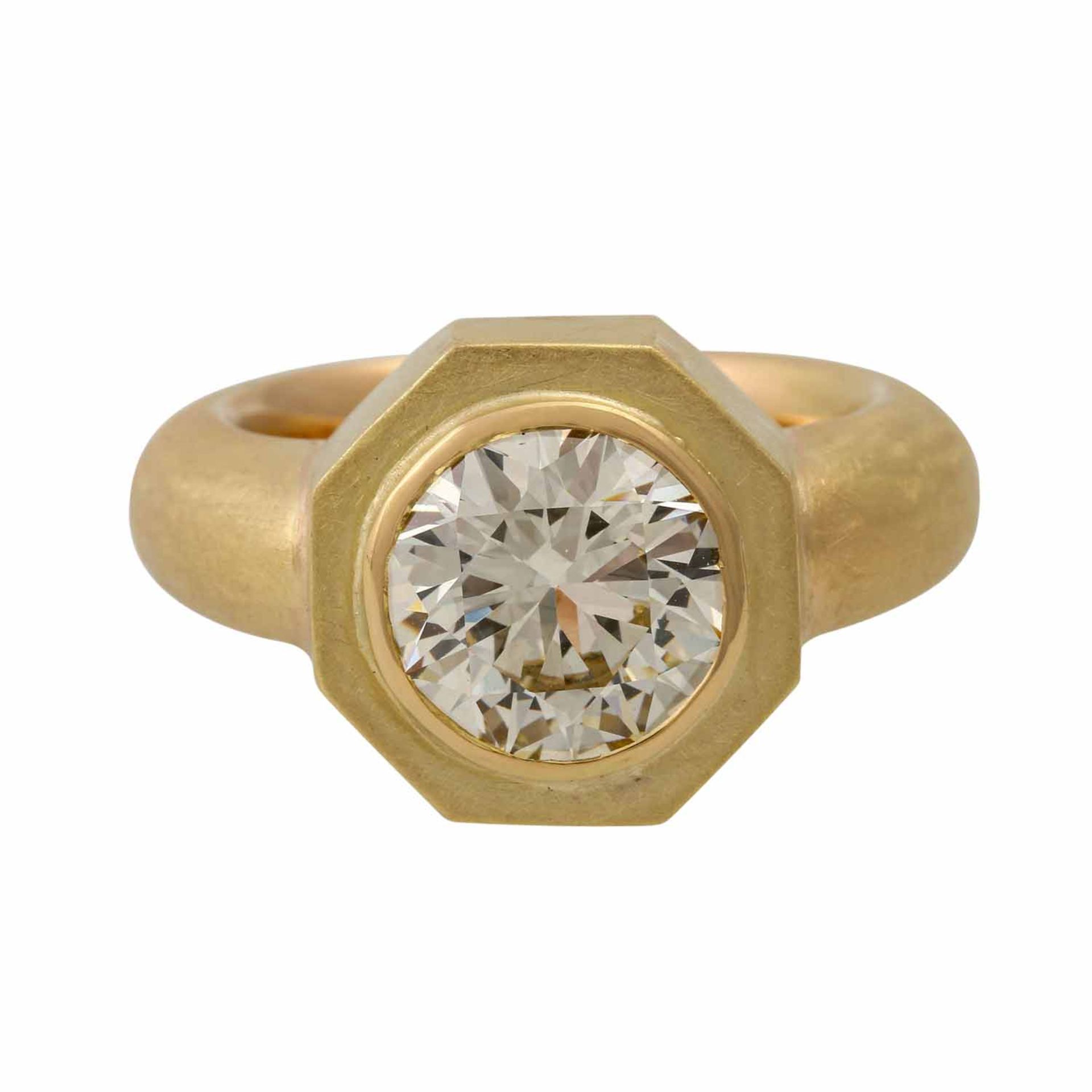 Ring mit Brillant 5,02 ct,GET (P-R)/VS1, gefasst in schwerer Goldfassung 18K, außen m - Bild 2 aus 7