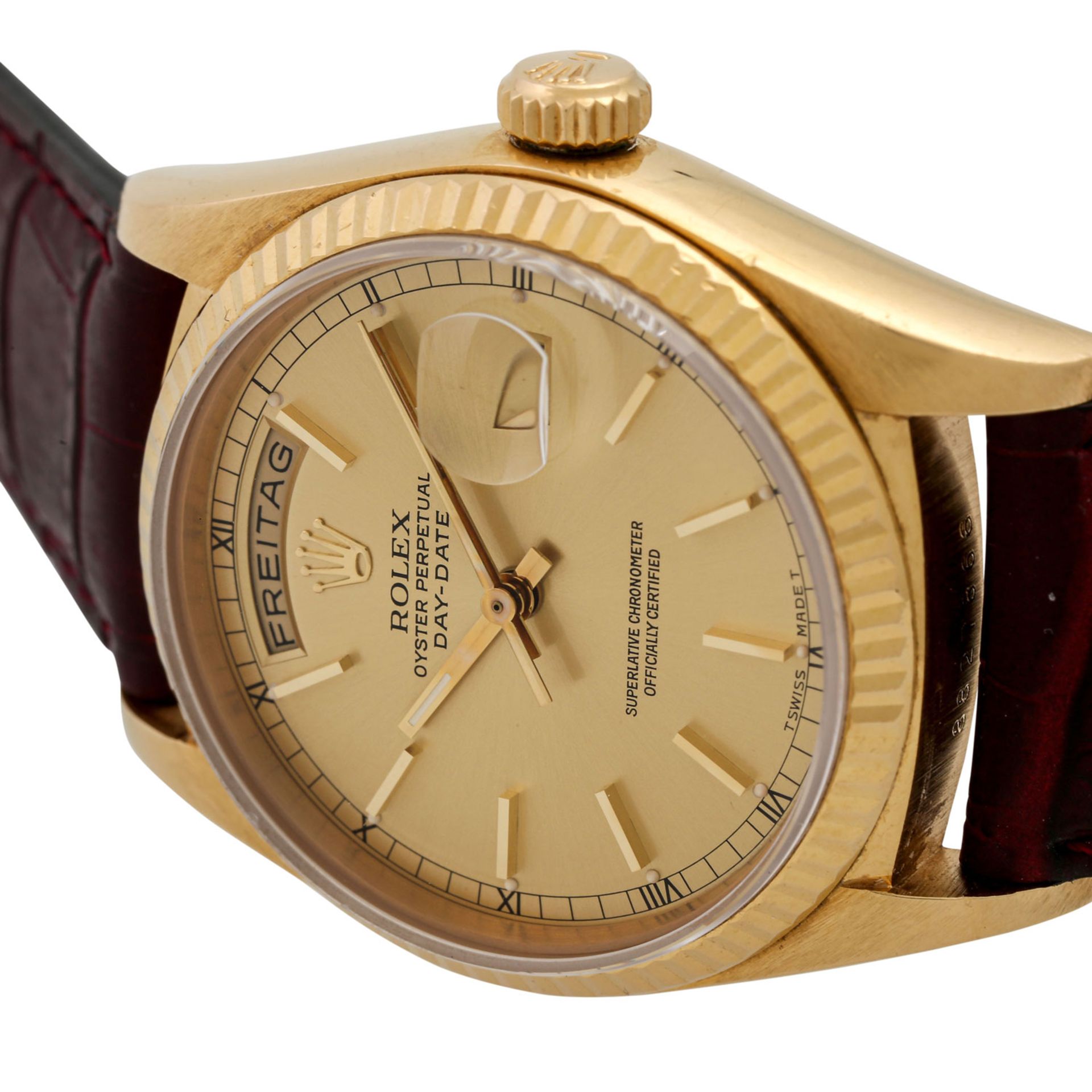 ROLEX Vintage DayDate, Ref. 18038. Armbanduhr.Gold 18K. Automatic-Werk. Lederband mit - Image 6 of 6