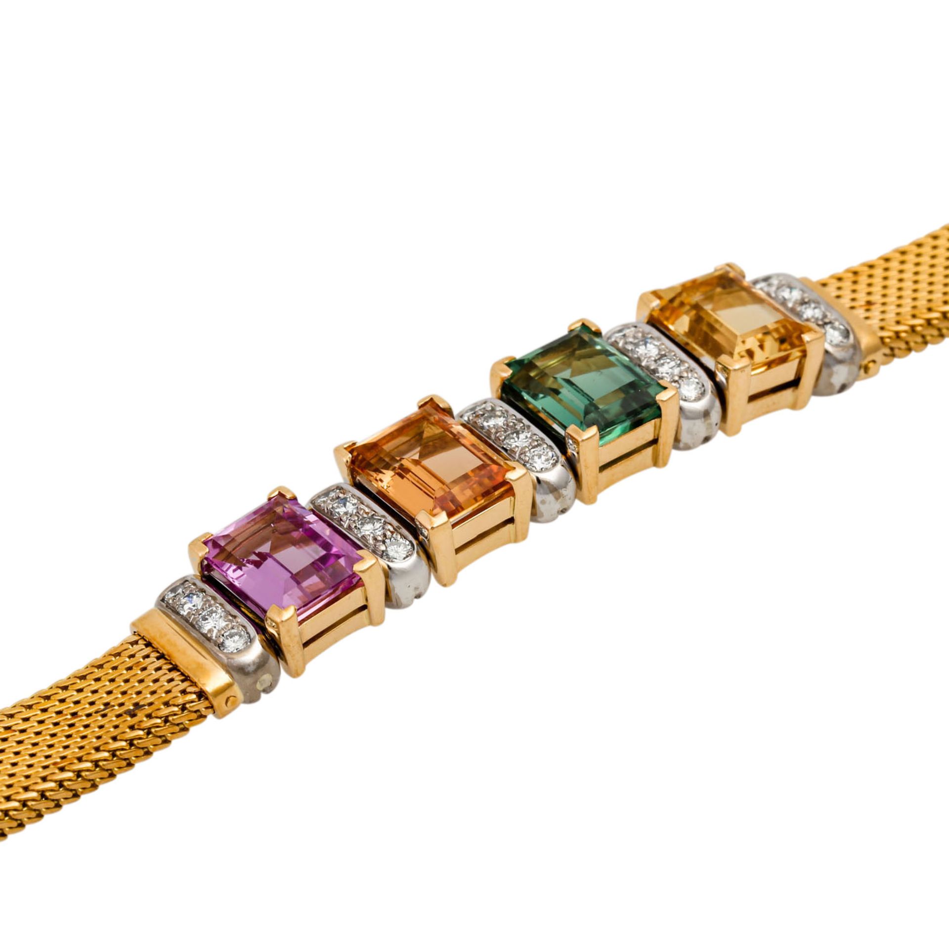 Armband mit Farbedelsteinen,1 Turmalin sowie 3 Edeltopase, kleine Brillanten zus. ca. - Bild 4 aus 6