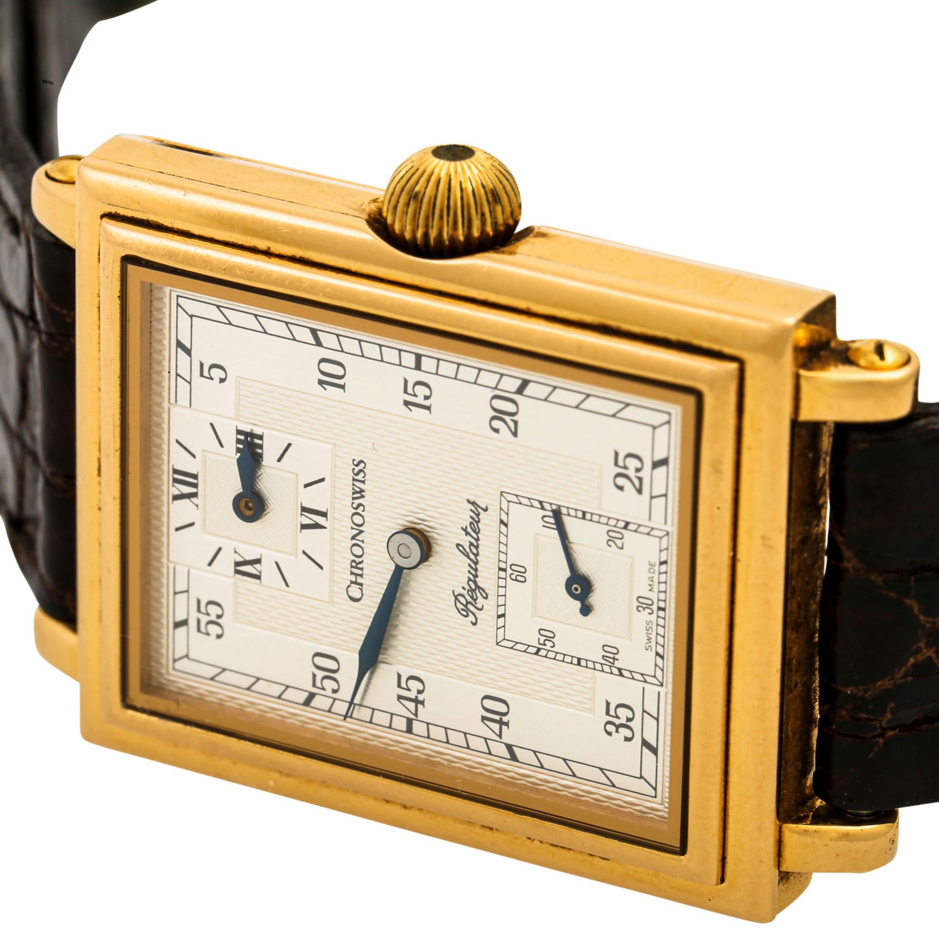 CHRONOSWISS Vintage Regulateur. Herrenuhr.Gold 18K. Handaufzug-Werk. Leatherband mit S - Image 6 of 6