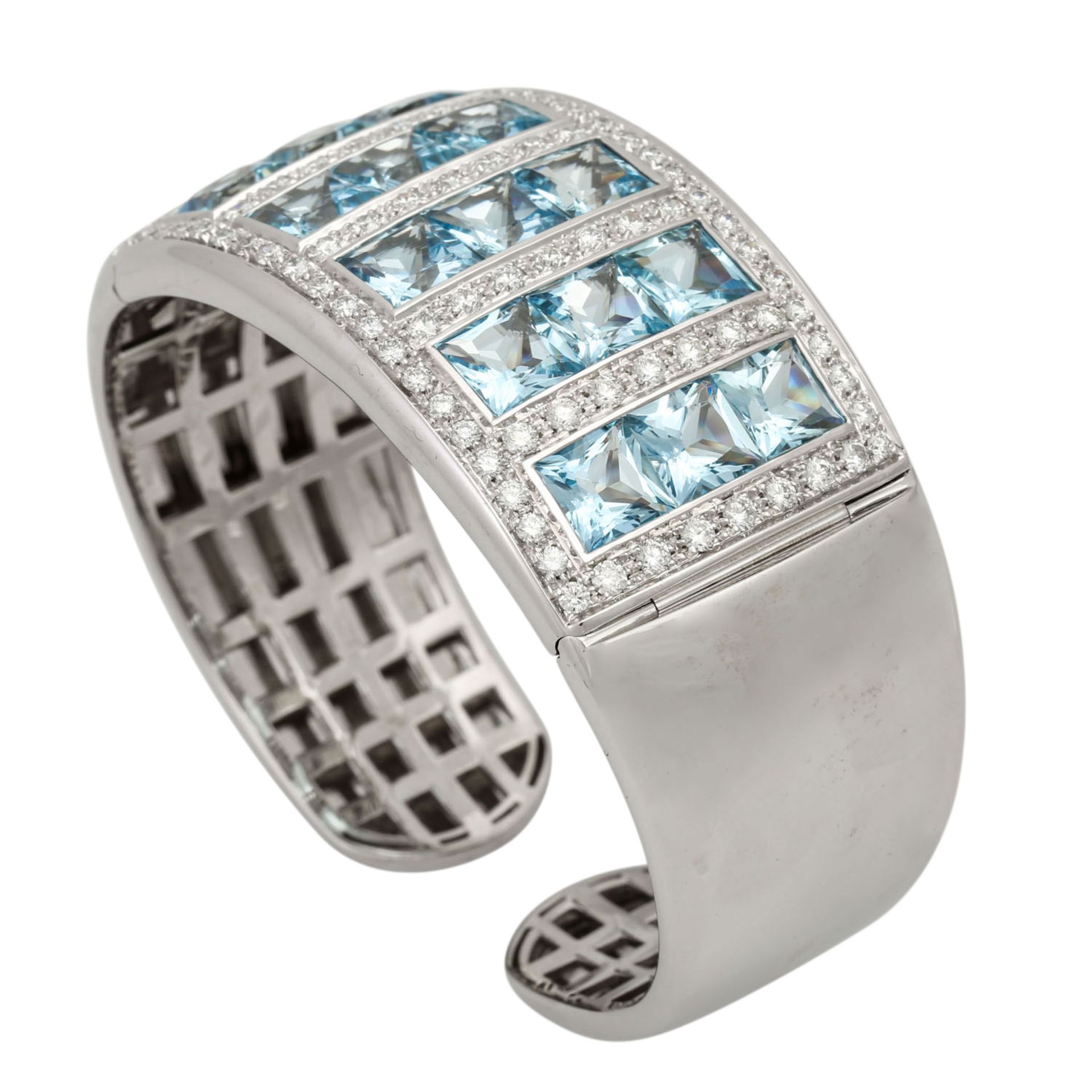 Armspange mit Aquamarinen und Brillantenvon zus. ca. 3,2 ct, ca. FW-WEISS (G-H)/VS-SI, - Bild 4 aus 5