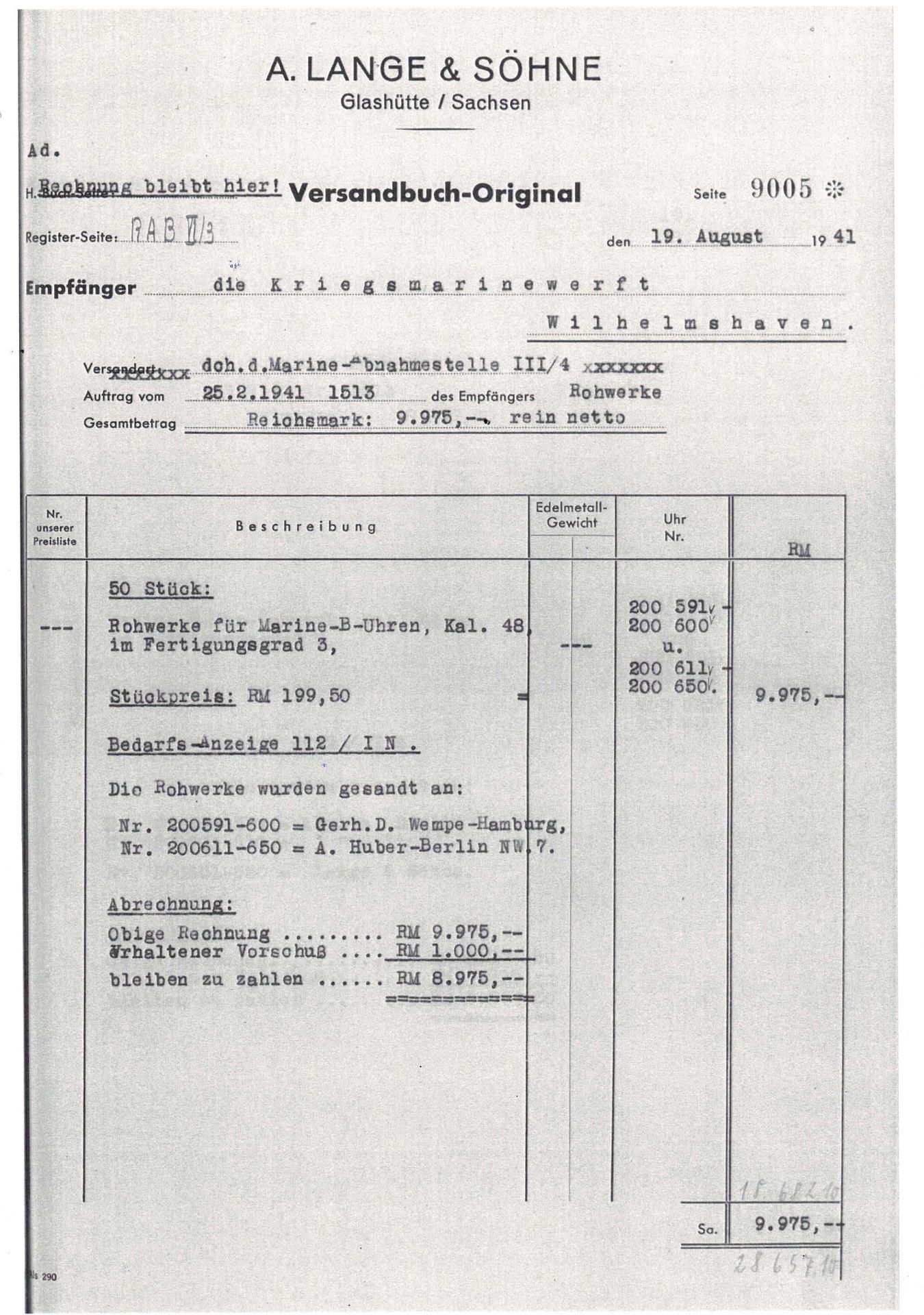 A. LANGE & SÖHNE Marine-Beobachtungsuhr "Auf & Ab". Ca. 1940er Jahre.Silber. Handaufz - Image 11 of 12