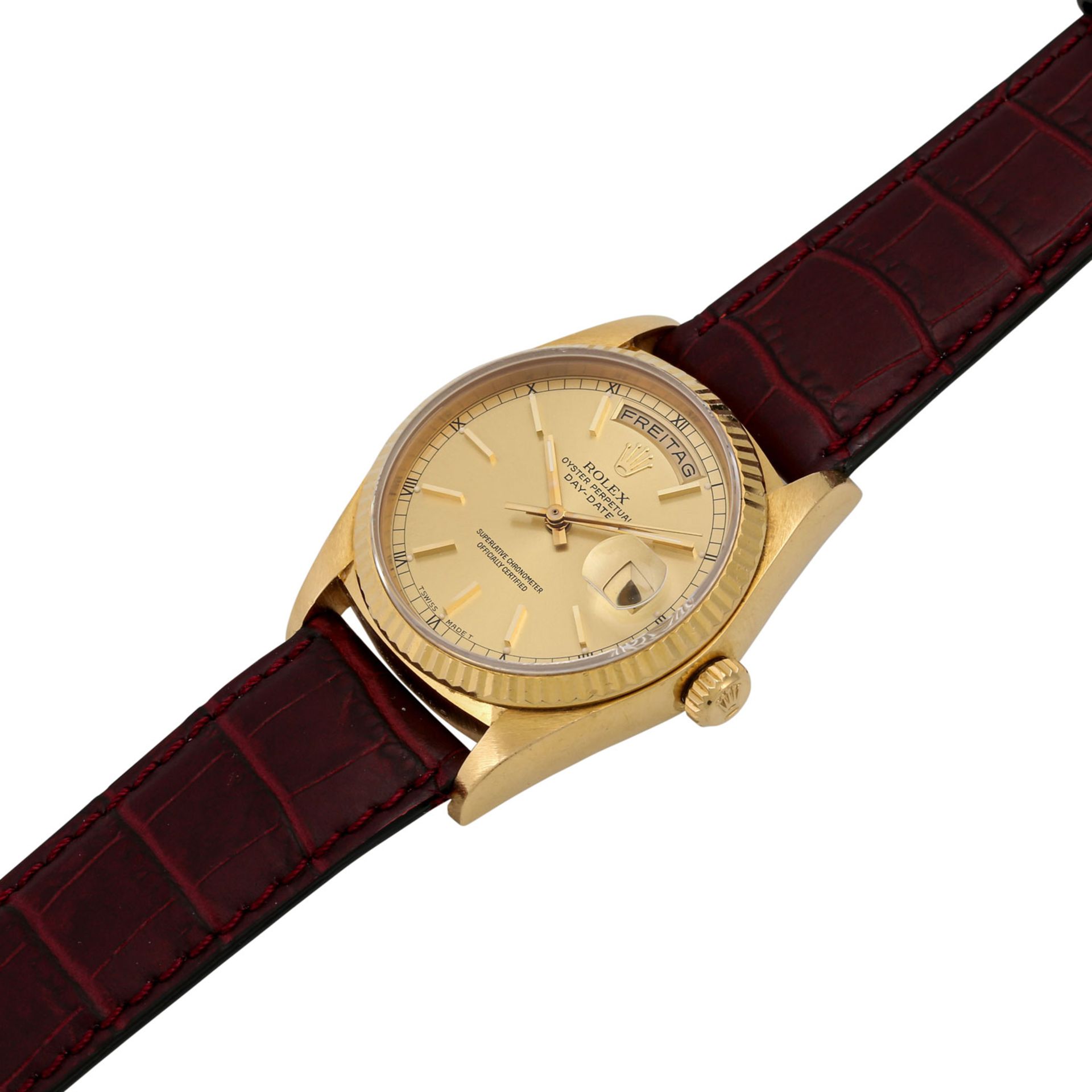 ROLEX Vintage DayDate, Ref. 18038. Armbanduhr.Gold 18K. Automatic-Werk. Lederband mit - Image 4 of 6