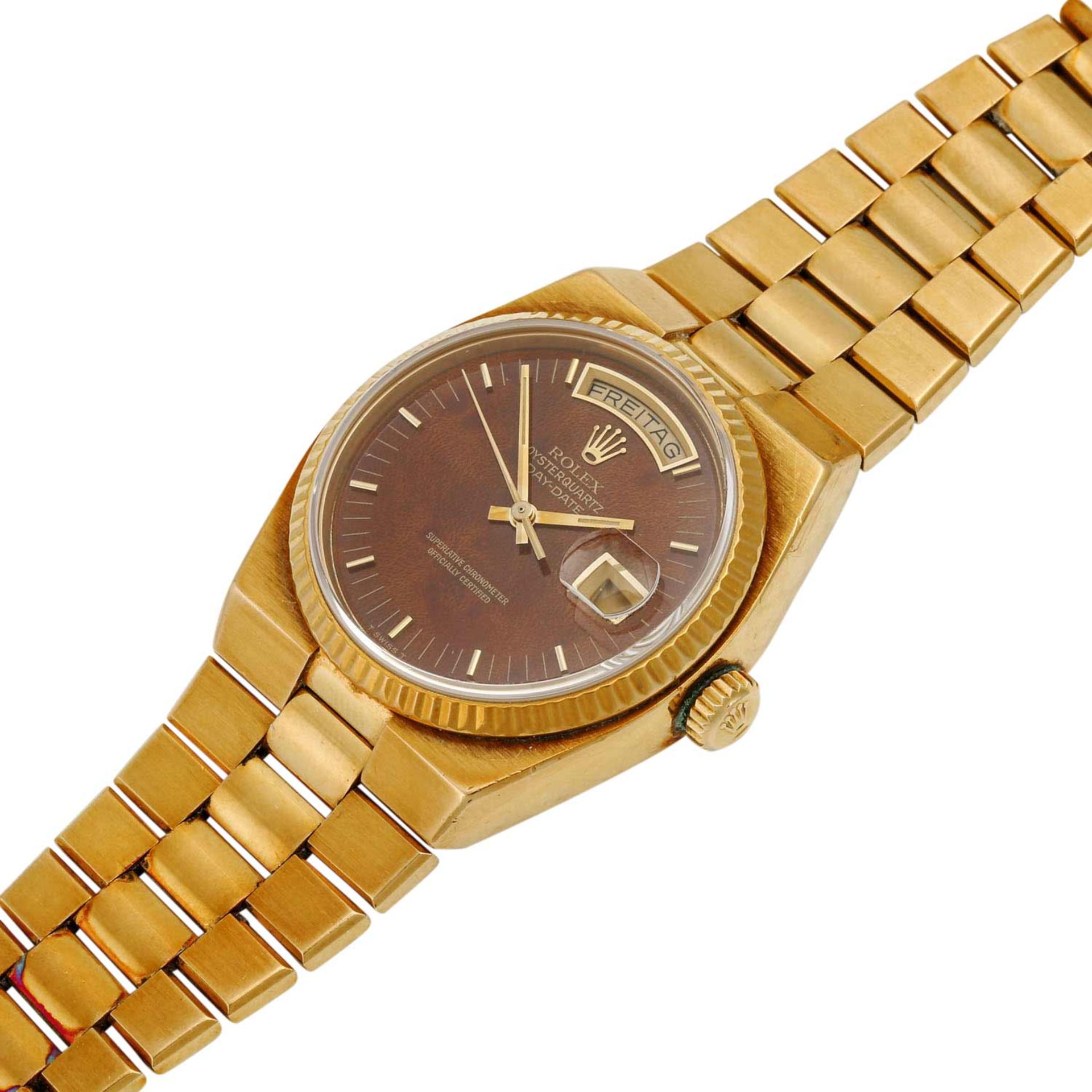 ROLEX Vintage DayDate Oysterquartz "Wurzelholz". Armbanduhr.Gold 18K. Quarz-Werk. Deut - Image 4 of 8