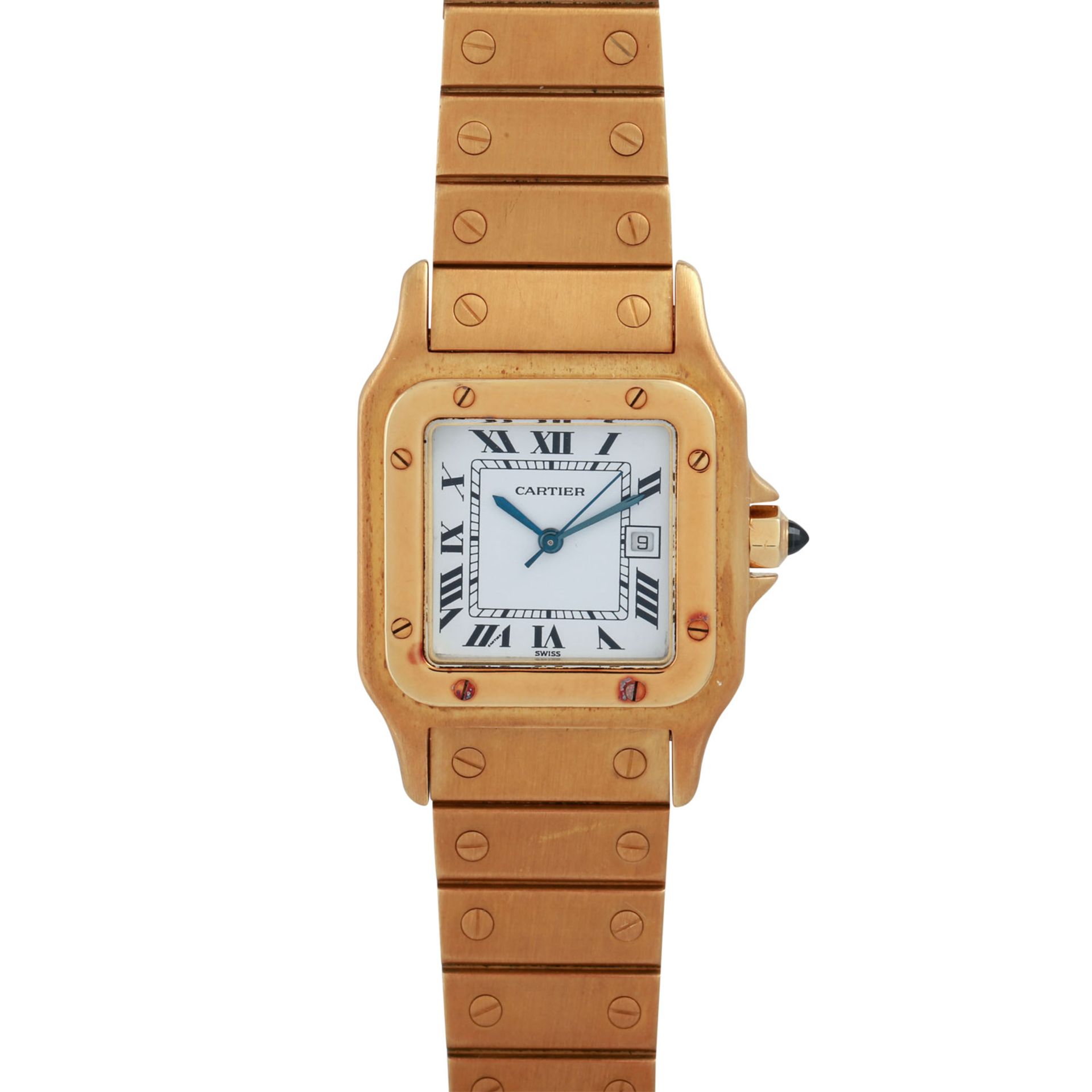 CARTIER Santos Automatique. Armbanduhr.Gold 18K. Automatic-Werk. Deutliche Gebrauchssp