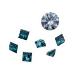 Konvolut blaue Diamanten (behandelt) von 0,55 (Brillant, ca. VS-SI) + 0,75 (Prinzessin