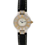 CARTIER Must 21. Damenuhr. Edelstahl/Gold 18K. Quarz-Werk. Lederband mt originaler Fal