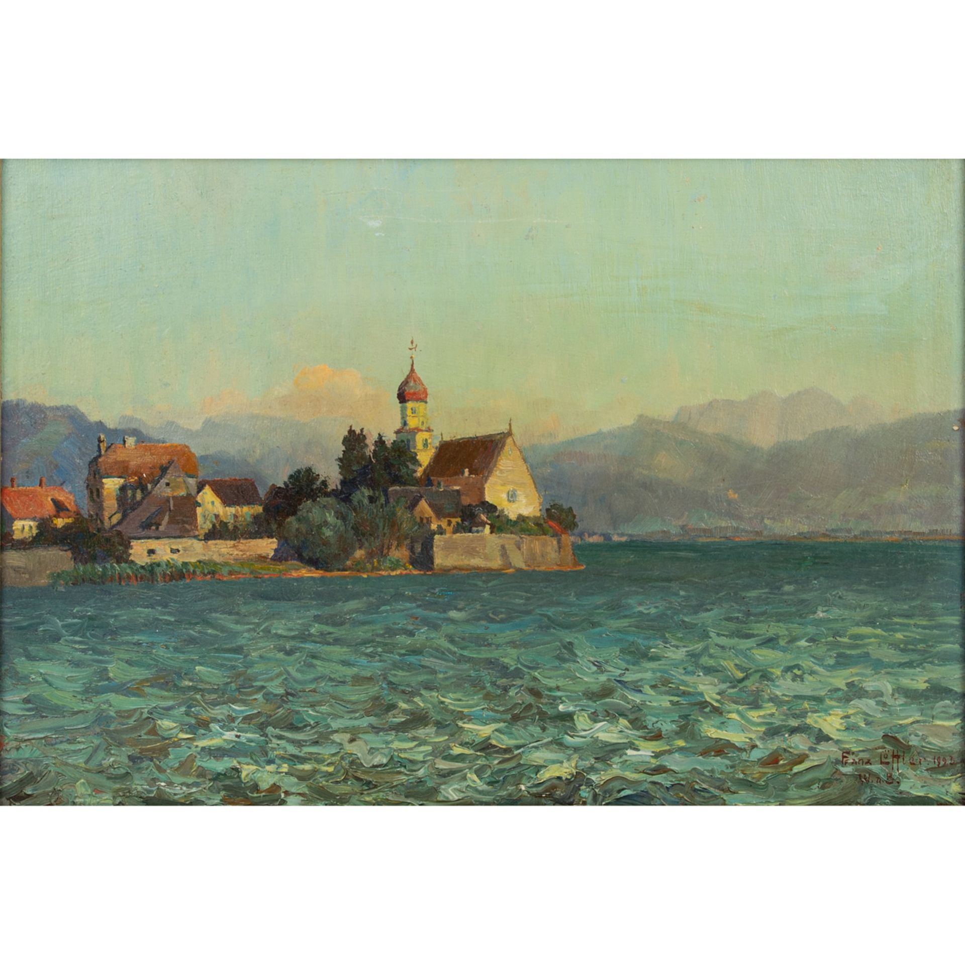 LÖFFLER, FRANZ (1875-1955), "Blick vom Malerwinkel auf Wasserburg am Bodensee", u.re.