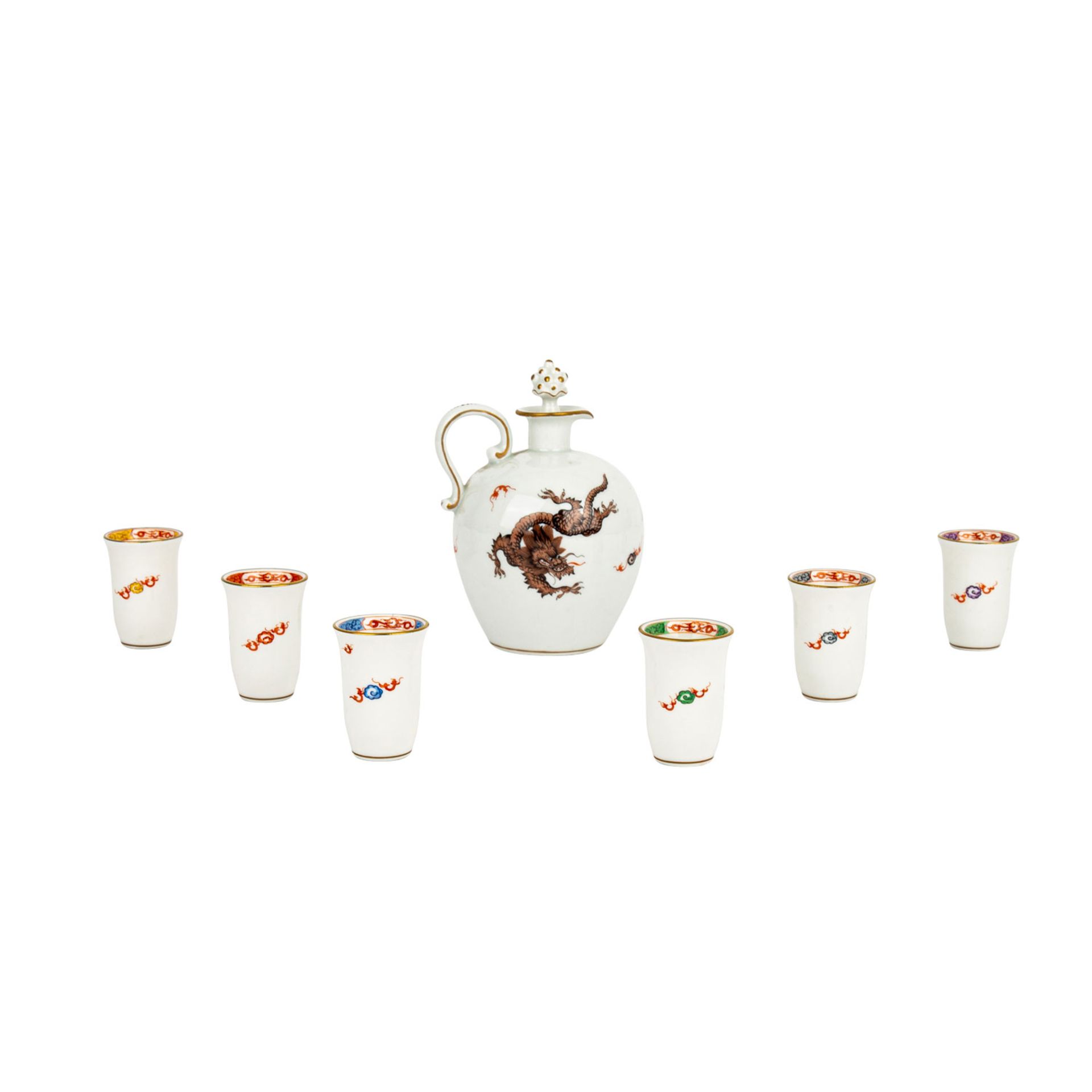 MEISSEN Sake-Set f. 6 Personen 'Ming-Drache', 1. und 4. Wahl, 20. Jhd. Weißporzellan - Image 2 of 3