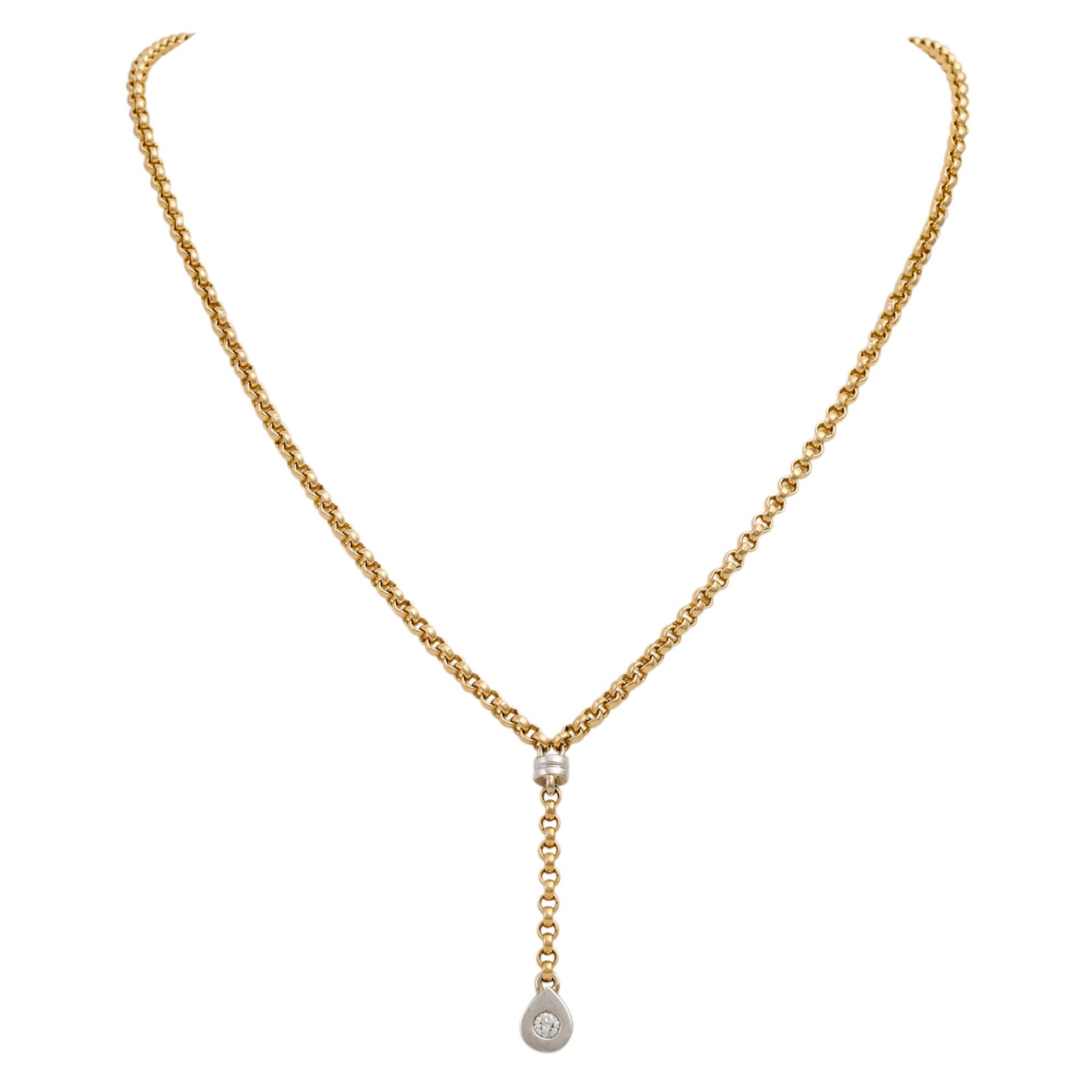 Y-Collier mit Brillant von ca. 0,15 ct, ca. LGW (I-J)/SI, GG/WG 14K, 18 g, Kette im Er