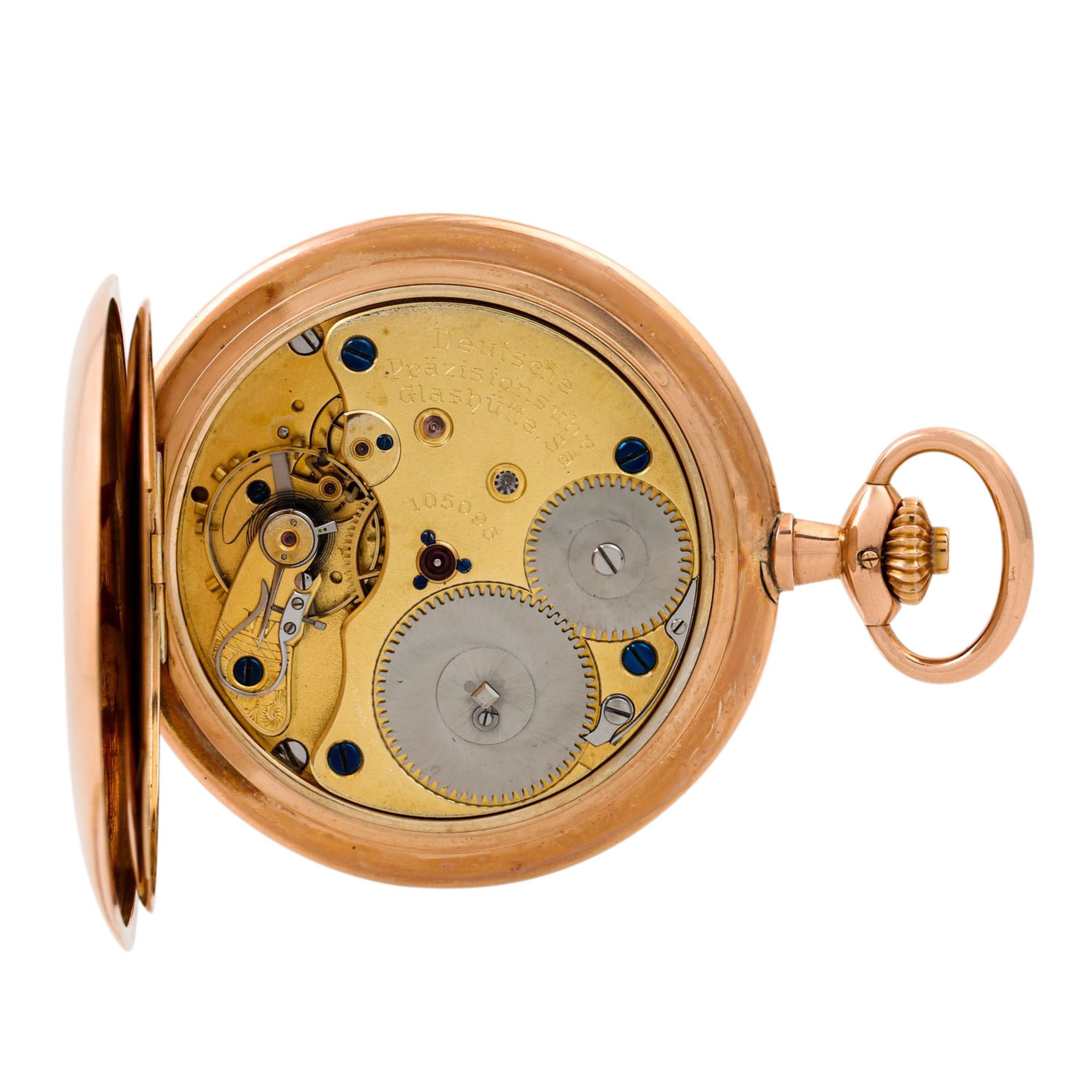 GLASHÜTTER PRÄZISIONS UHRENFABRIK Savonette Taschenuhr. Gold 18K. Handaufzug-Werk. D - Bild 7 aus 9