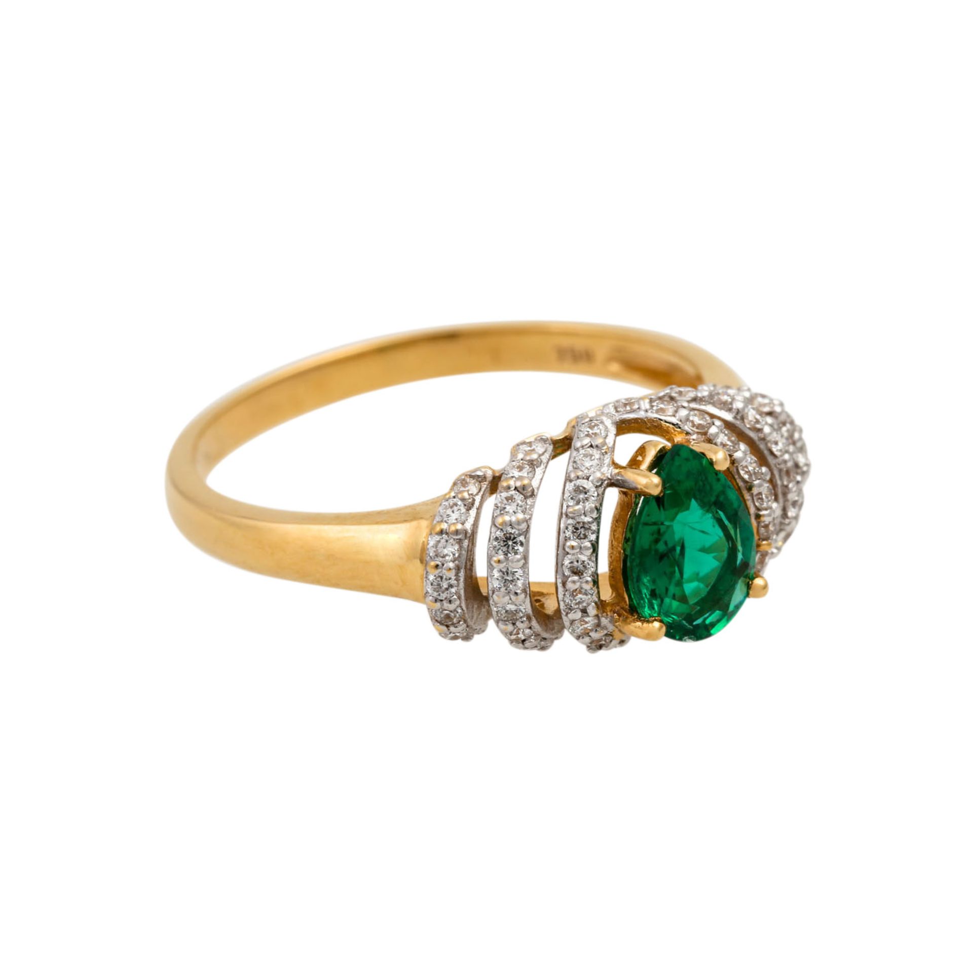 Ring mit Smaragdtropfen und kleinen Brillanten, zus. ca. 0,3 ct, mittl.-niedere Farbe