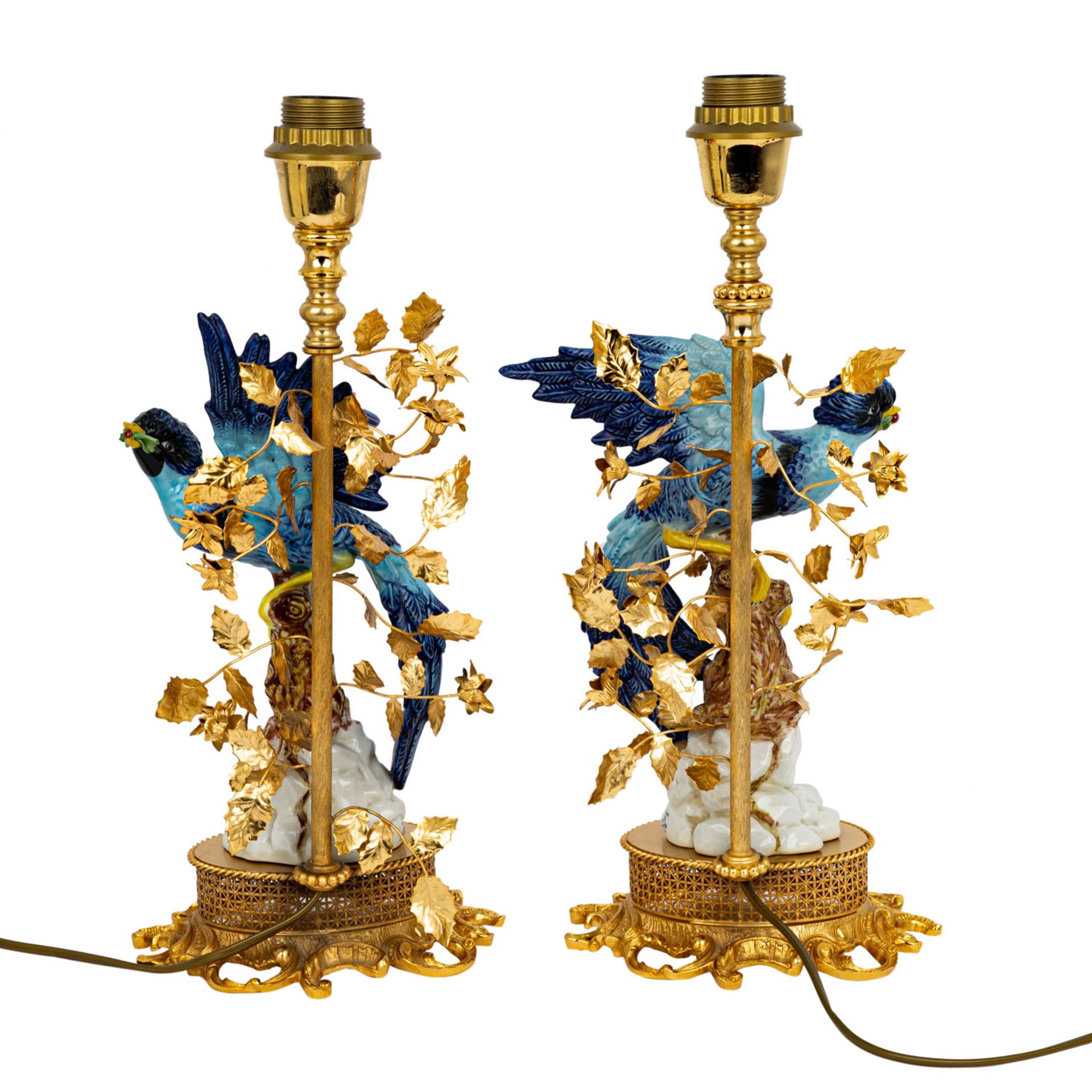 ITALIEN Paar Tischlampen mit Vogelfiguren, 20. Jhd. Paar einflammige Leuchten aus gold - Image 3 of 11