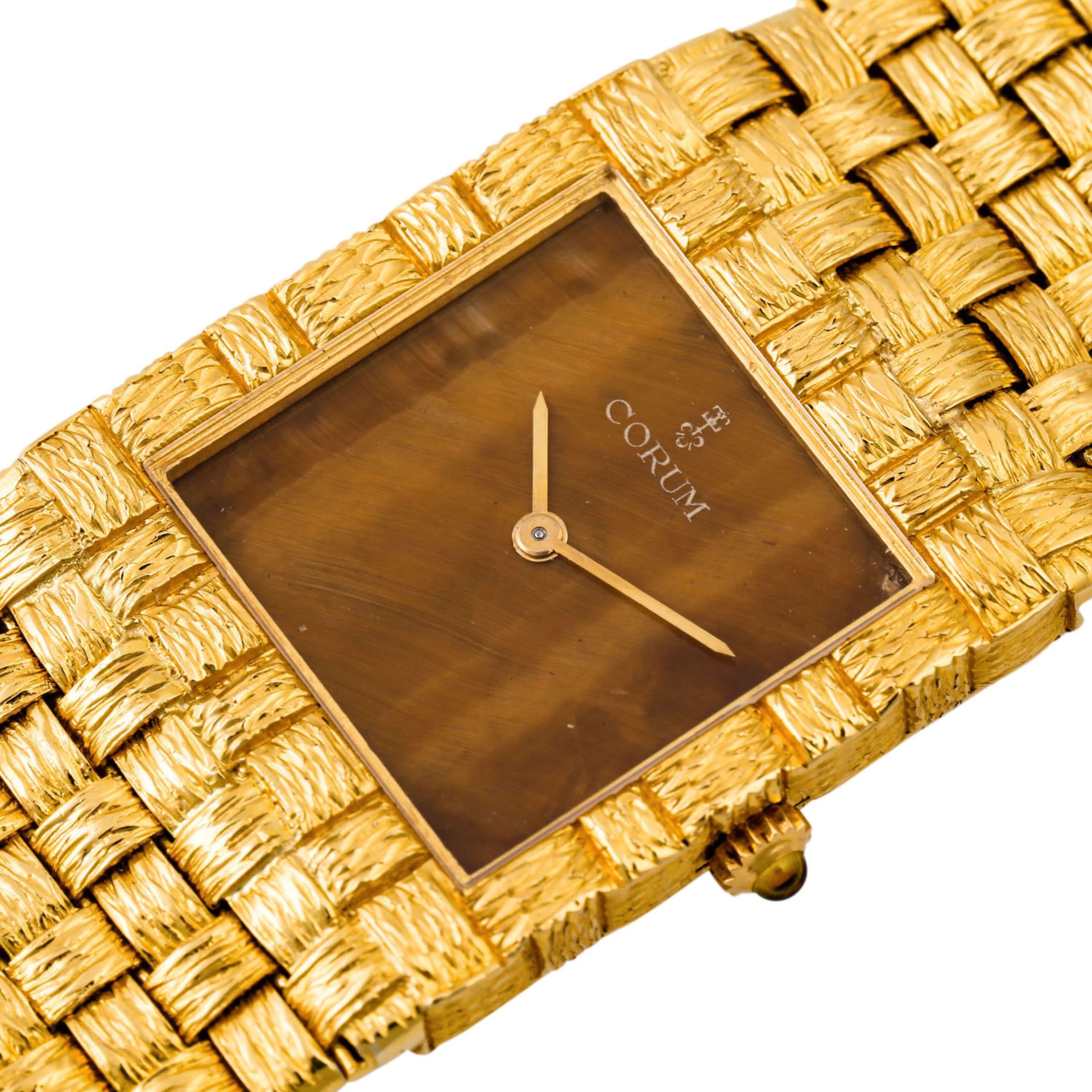 CORUM Vintage Armbanduhr mit "Tigerauge-Zifferblatt". Gold 18K. Handaufzug-Werk. Gebra - Image 5 of 7