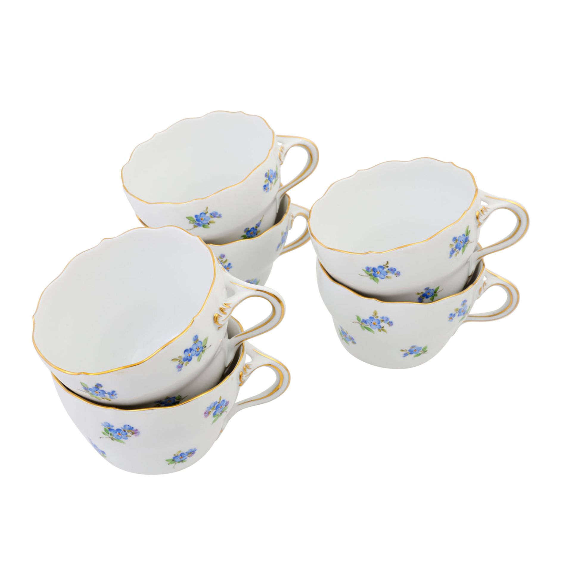 MEISSEN Teeservice f. 6 Personen 'Blaue Streublümchen', 1. Wahl, 20. Jhd. 6 Teetassen - Image 5 of 9