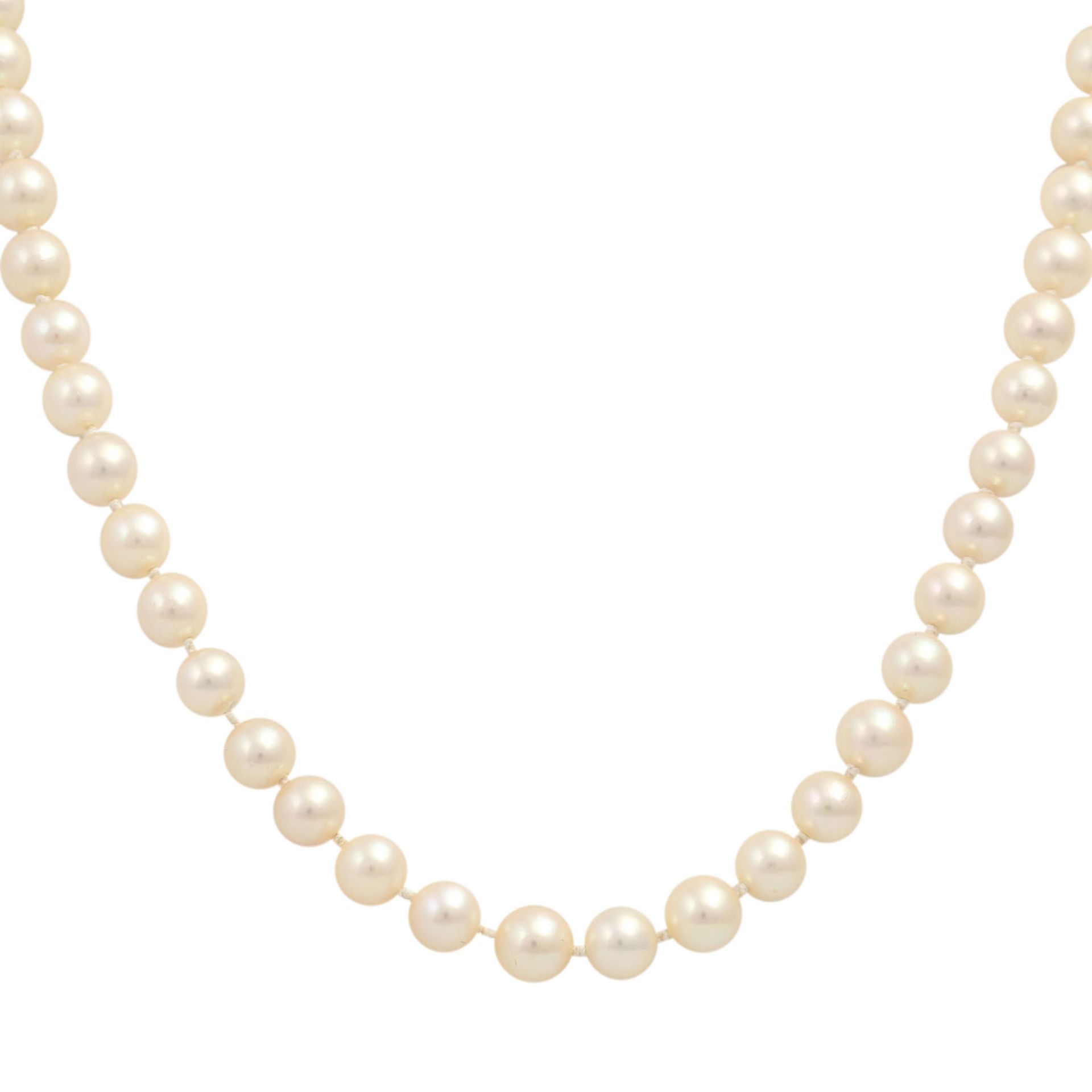 Perlenkette mit Smaragd-Diamantschließe, WG 18K, Achtkantdiamanten zus. ca. 0,15 ct, - Bild 2 aus 4