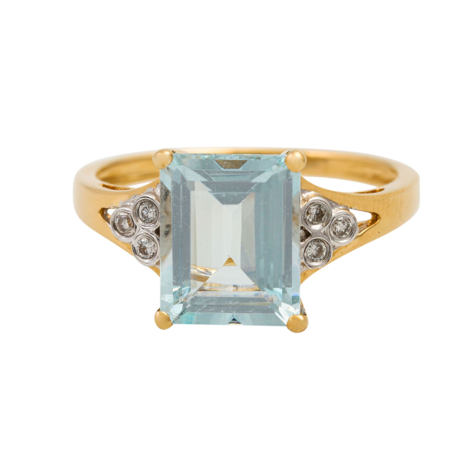 Ring mit Aquamarin und kleinen Brillanten zus. ca. 0,09 ct, ca. LGW (I-J)/VS, GG 14K, - Bild 2 aus 4