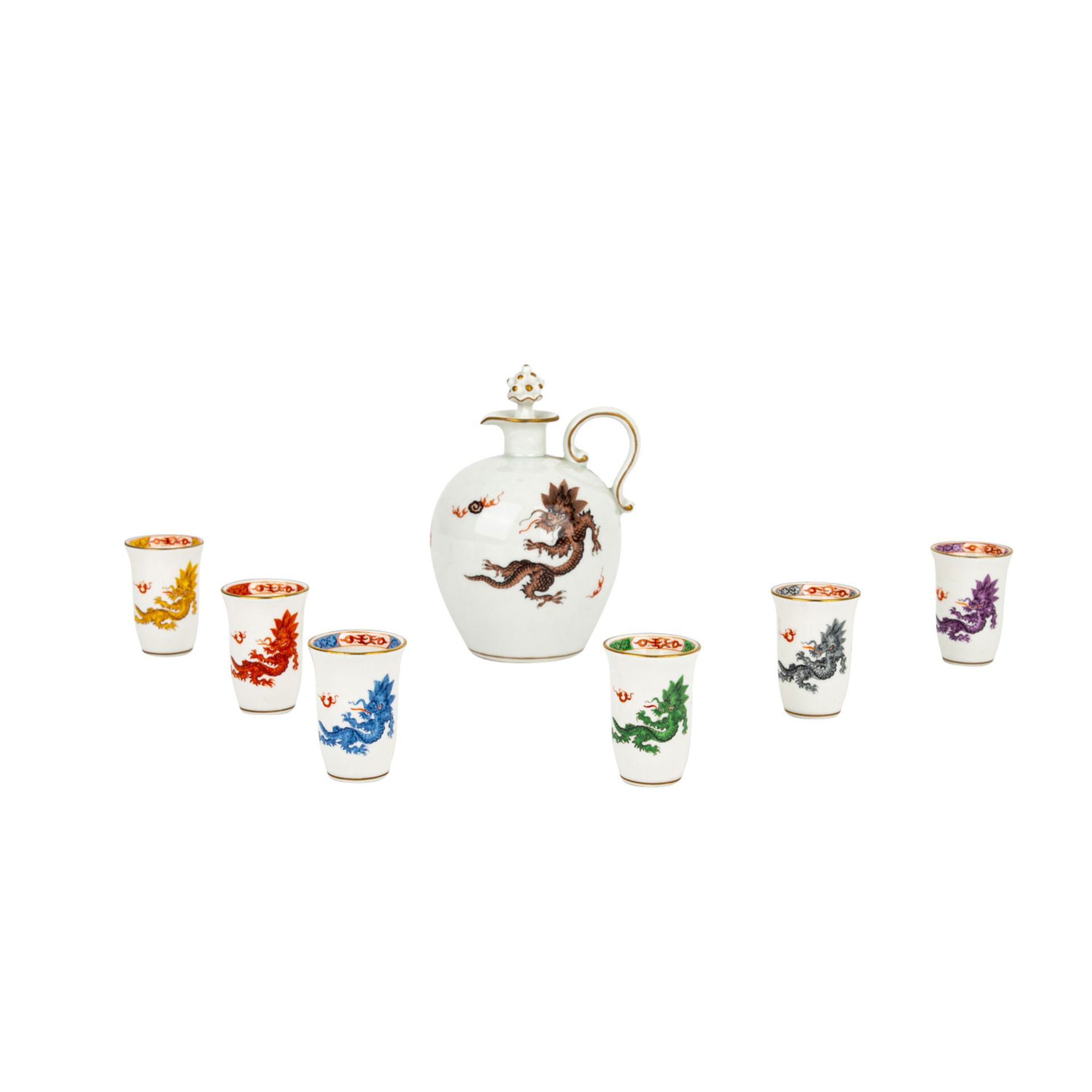 MEISSEN Sake-Set f. 6 Personen 'Ming-Drache', 1. und 4. Wahl, 20. Jhd. Weißporzellan