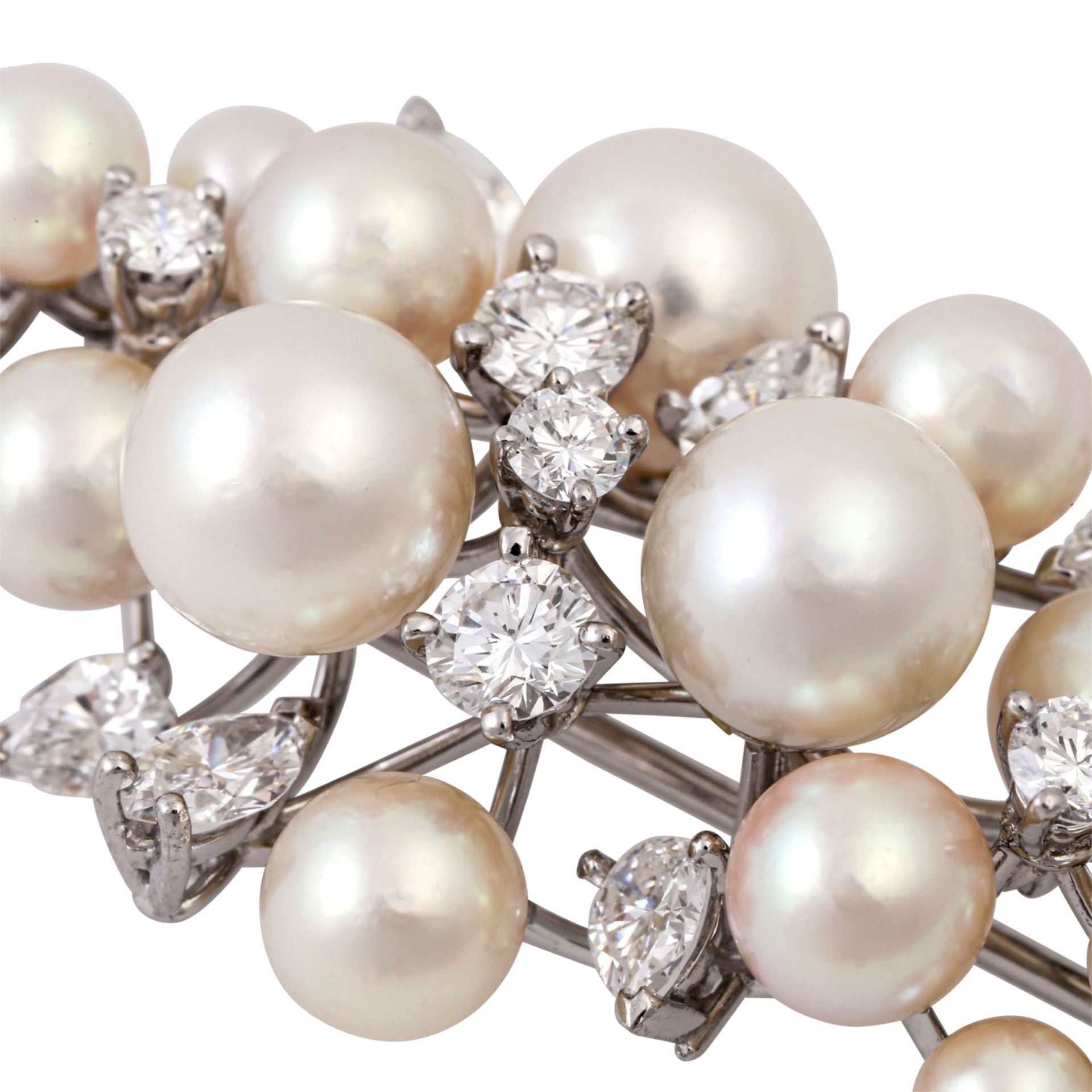MEISTER Brosche mit Perlen und Diamanten von zus. ca. 2,1 ct, gute-mittl. Farbe und Re - Bild 5 aus 5