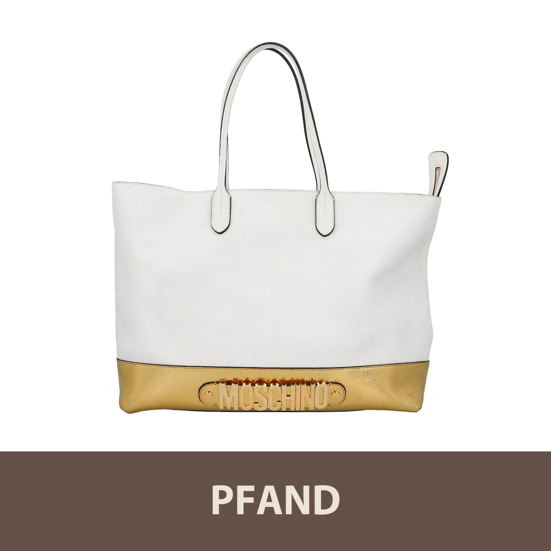 PFANDAUKTION - 1 MOSCHINO Shopper Tasche, Weiß /Goldfarben 1 MOSCHINO Shopper Tasche,