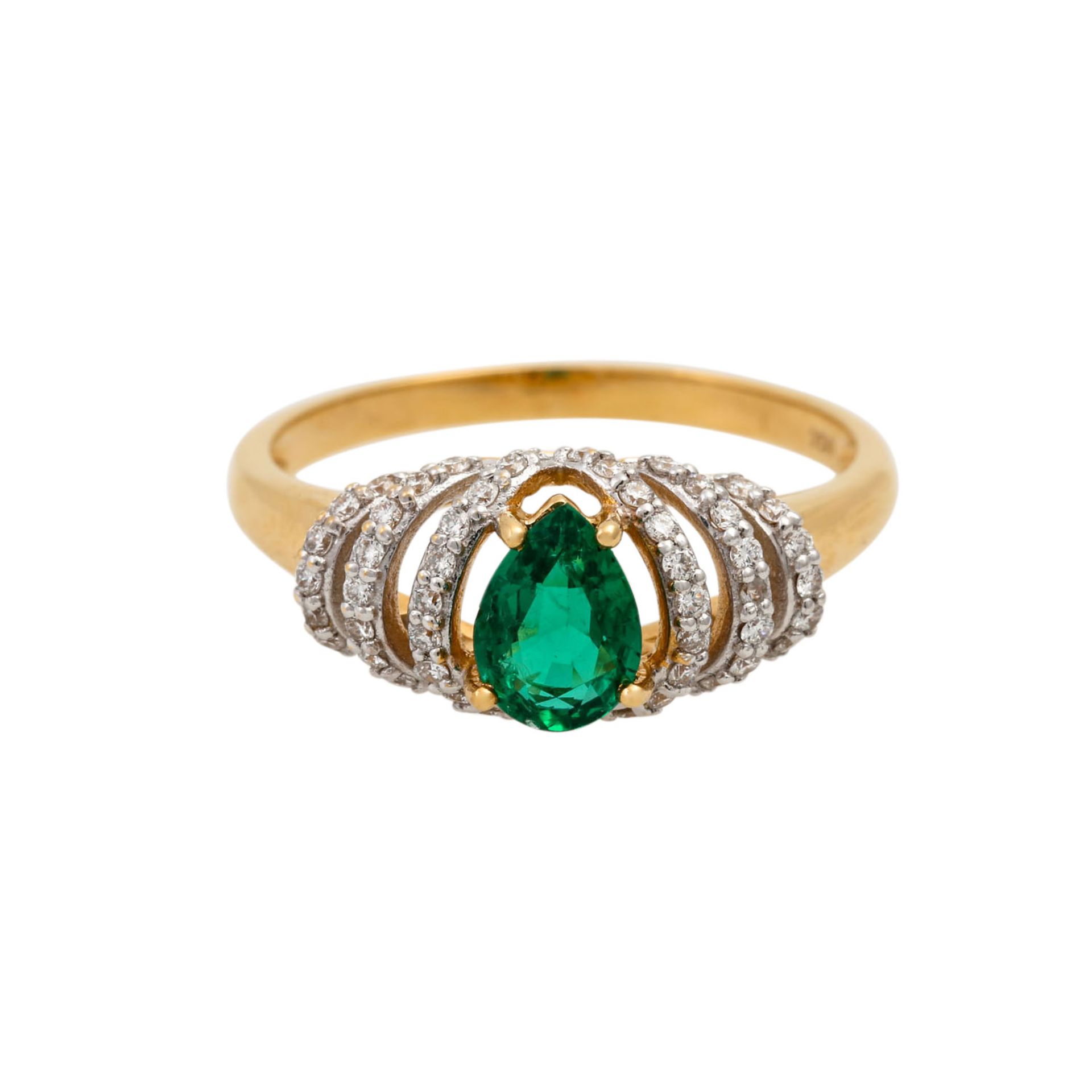 Ring mit Smaragdtropfen und kleinen Brillanten, zus. ca. 0,3 ct, mittl.-niedere Farbe - Bild 2 aus 4