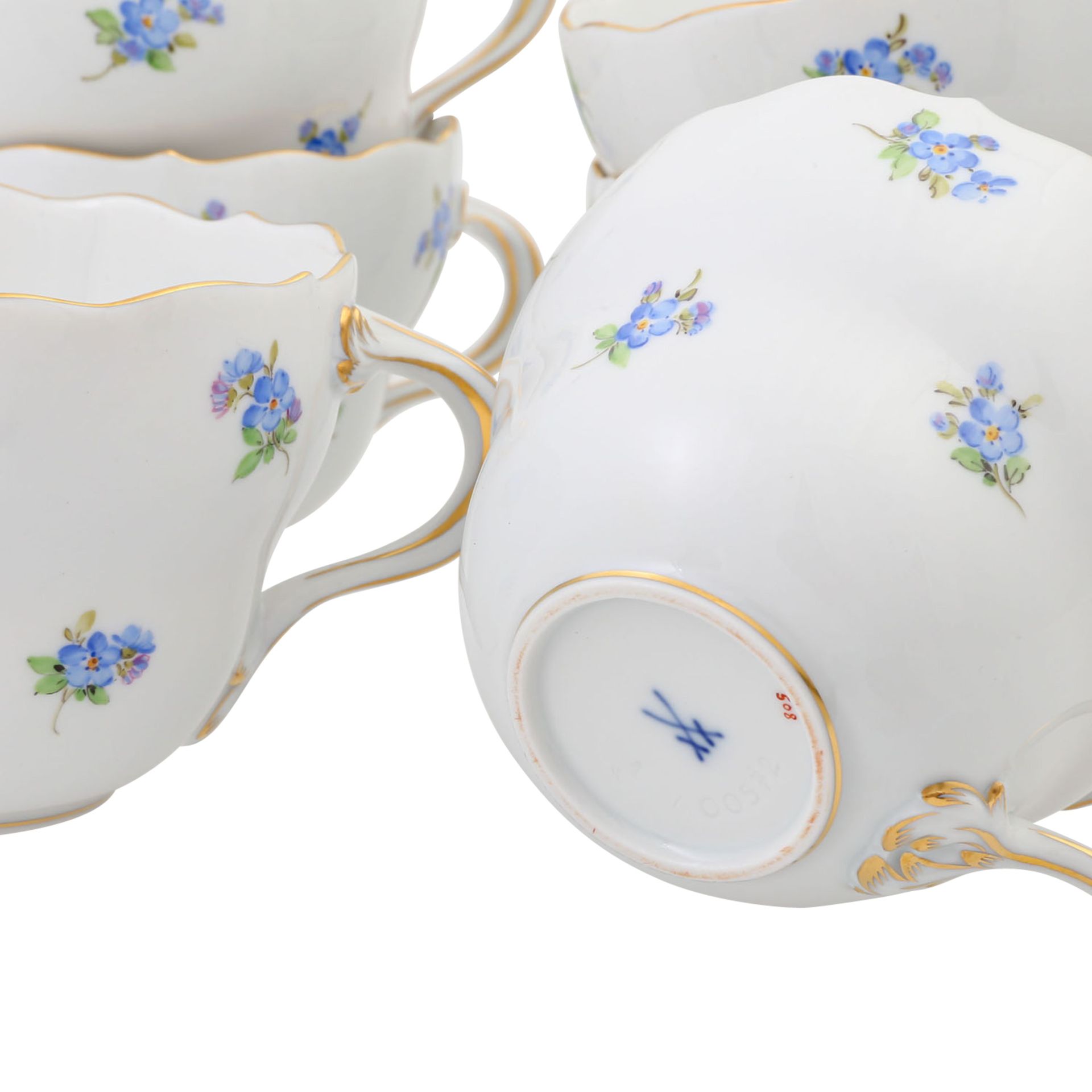 MEISSEN Teeservice f. 6 Personen 'Blaue Streublümchen', 1. Wahl, 20. Jhd. 6 Teetassen - Image 7 of 9